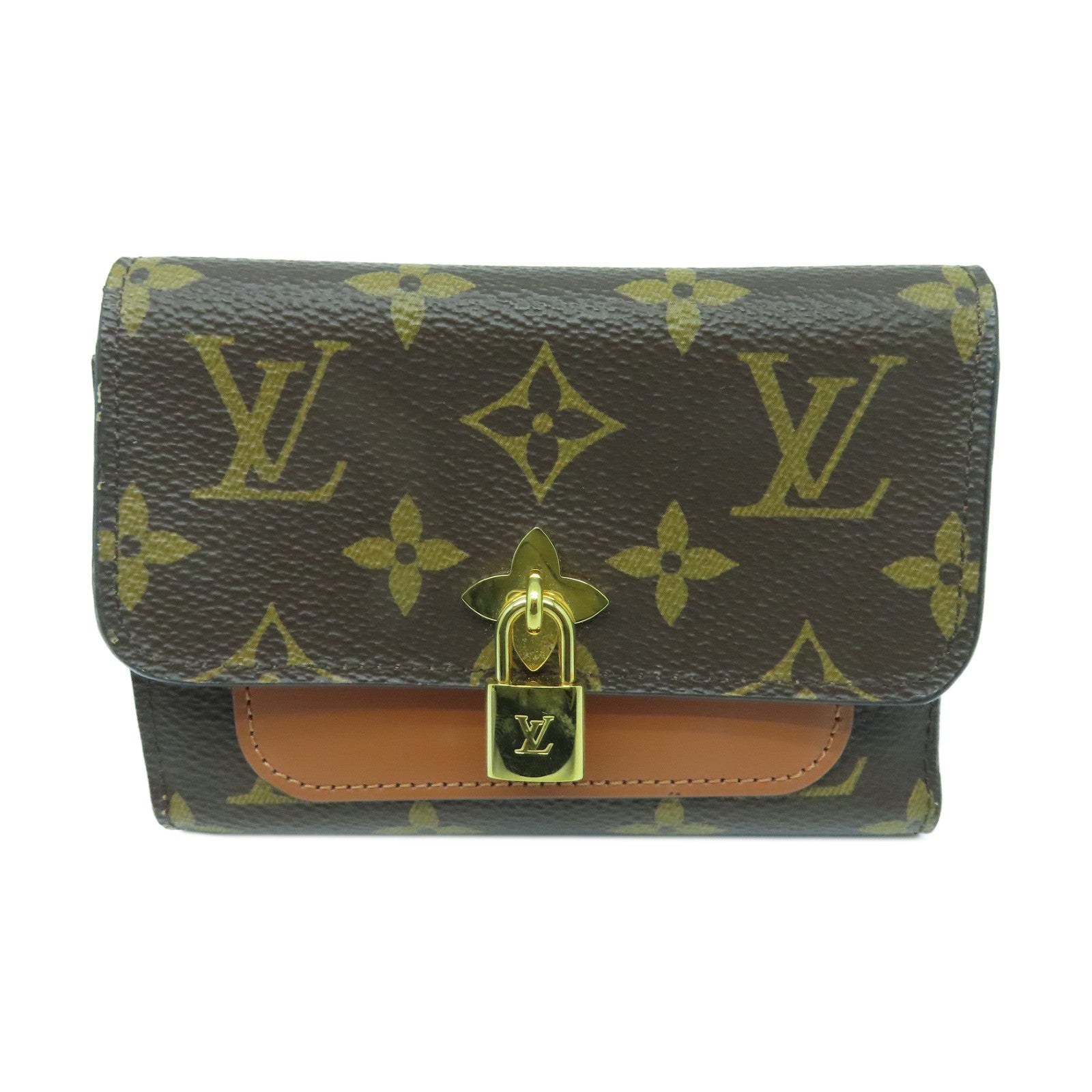 LOUIS VUITTON Monogram Compact Flower金扣钱包啡色
