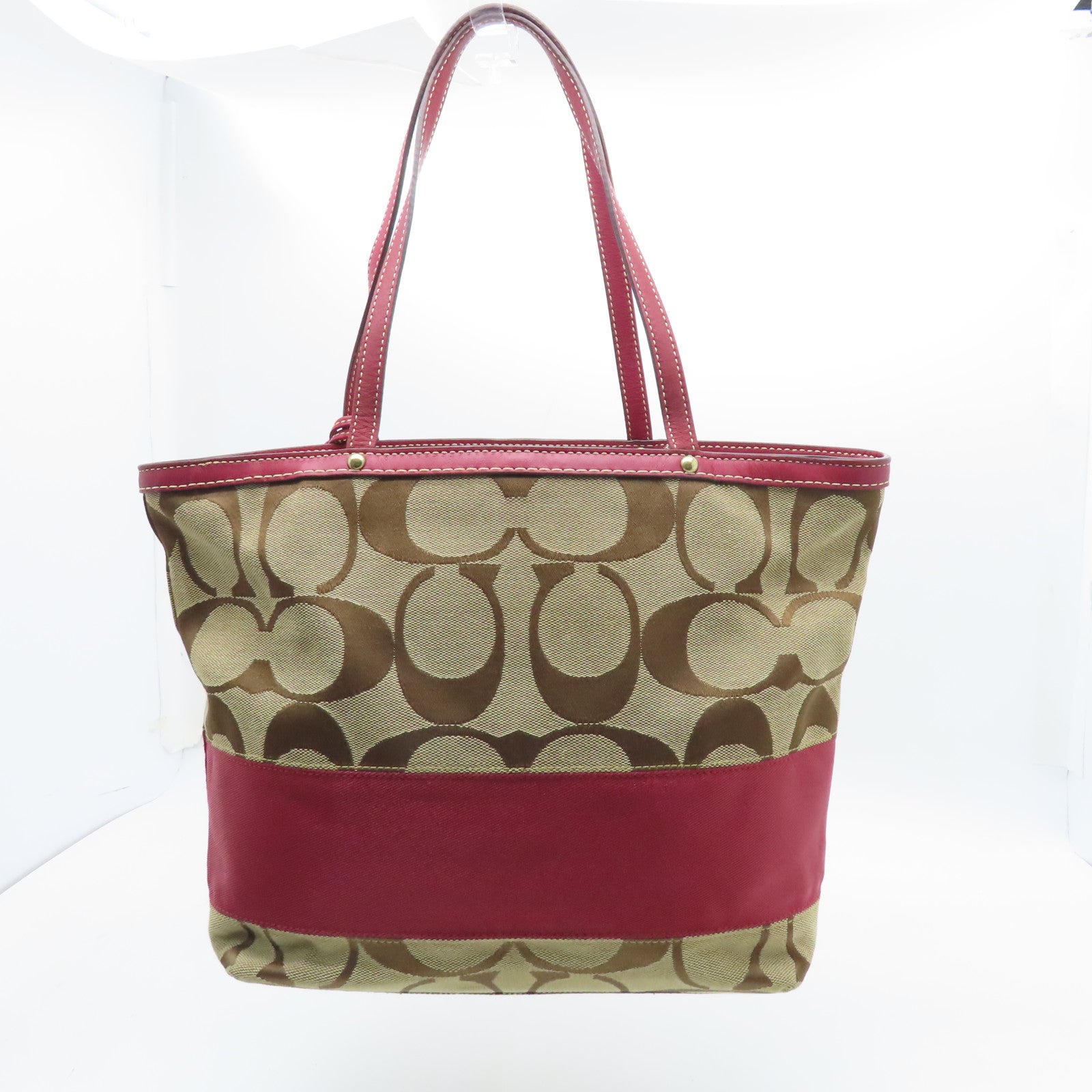 COACH Canvas Shoulder Bag Gold Buckle Brown/Red