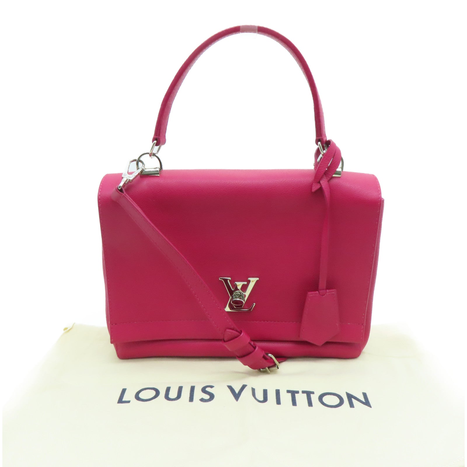 LOUIS VUITTON 【激減優惠】牛皮皮革Lockme銀扣手挽肩背兩用袋粉紅色