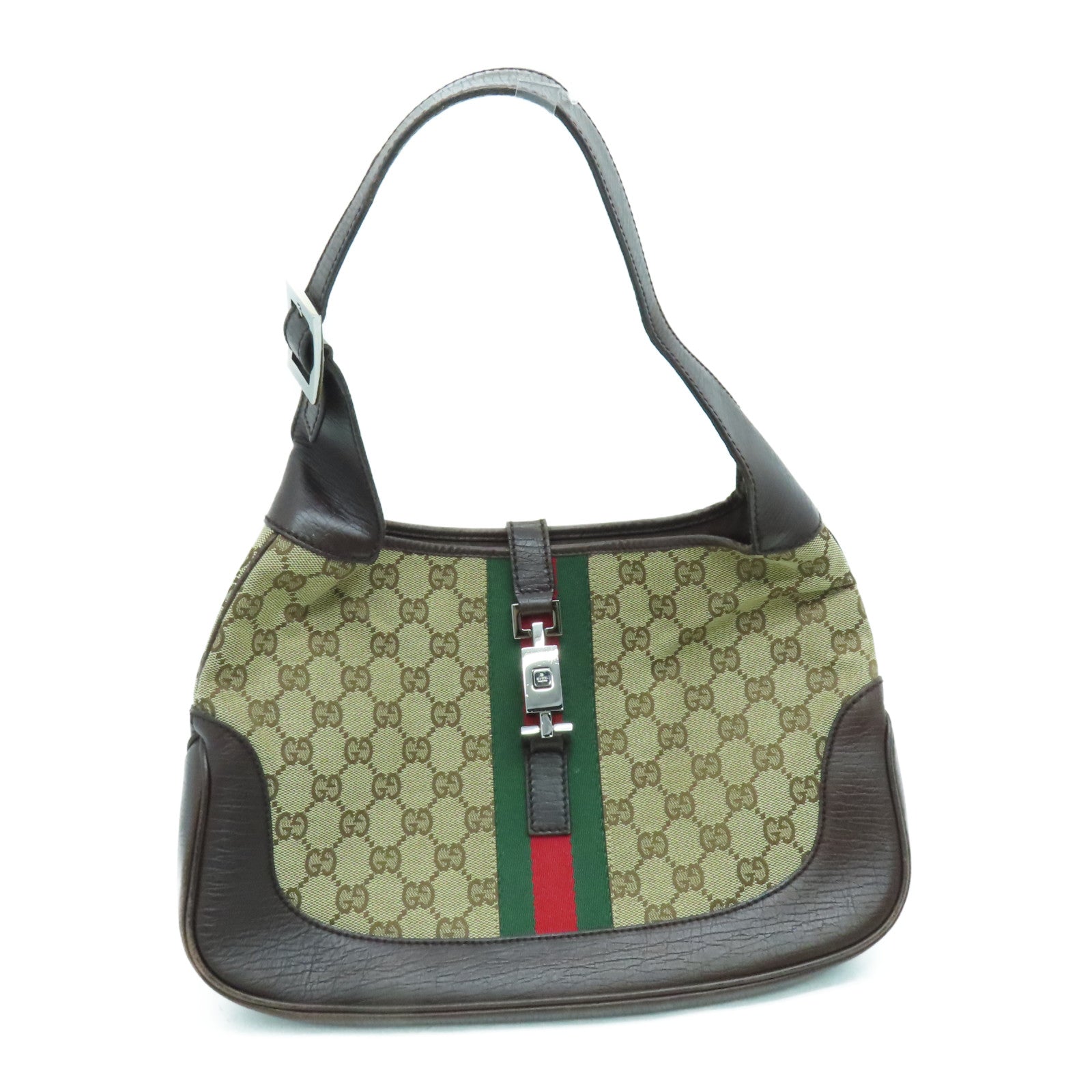 GUCCI canvas Shoulder Bag shoulder bag silver buckle brown