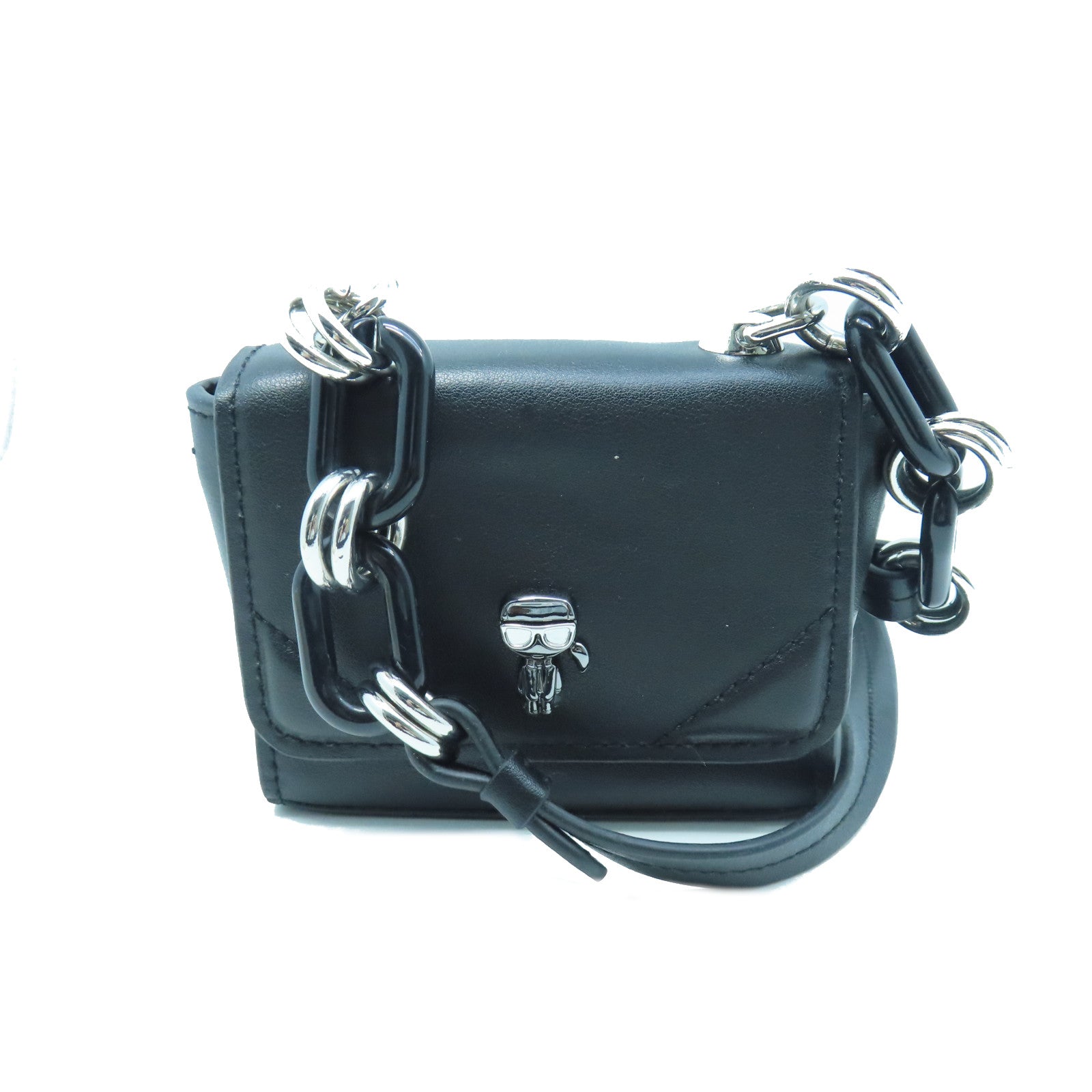 SELECTION Leather Mini Shoulder Bag Silver Buckle Black