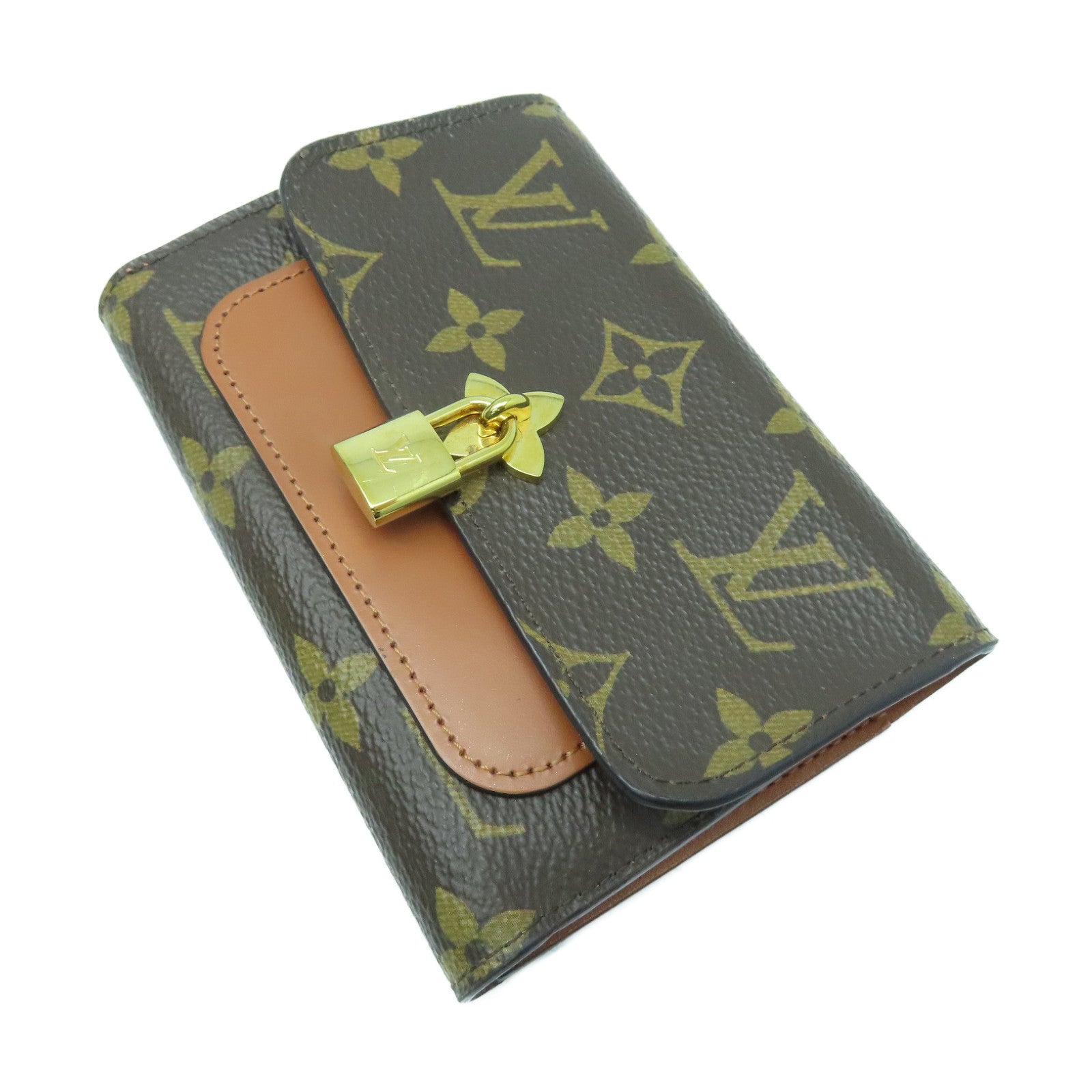 LOUIS VUITTON Monogram Compact Flower金扣钱包啡色