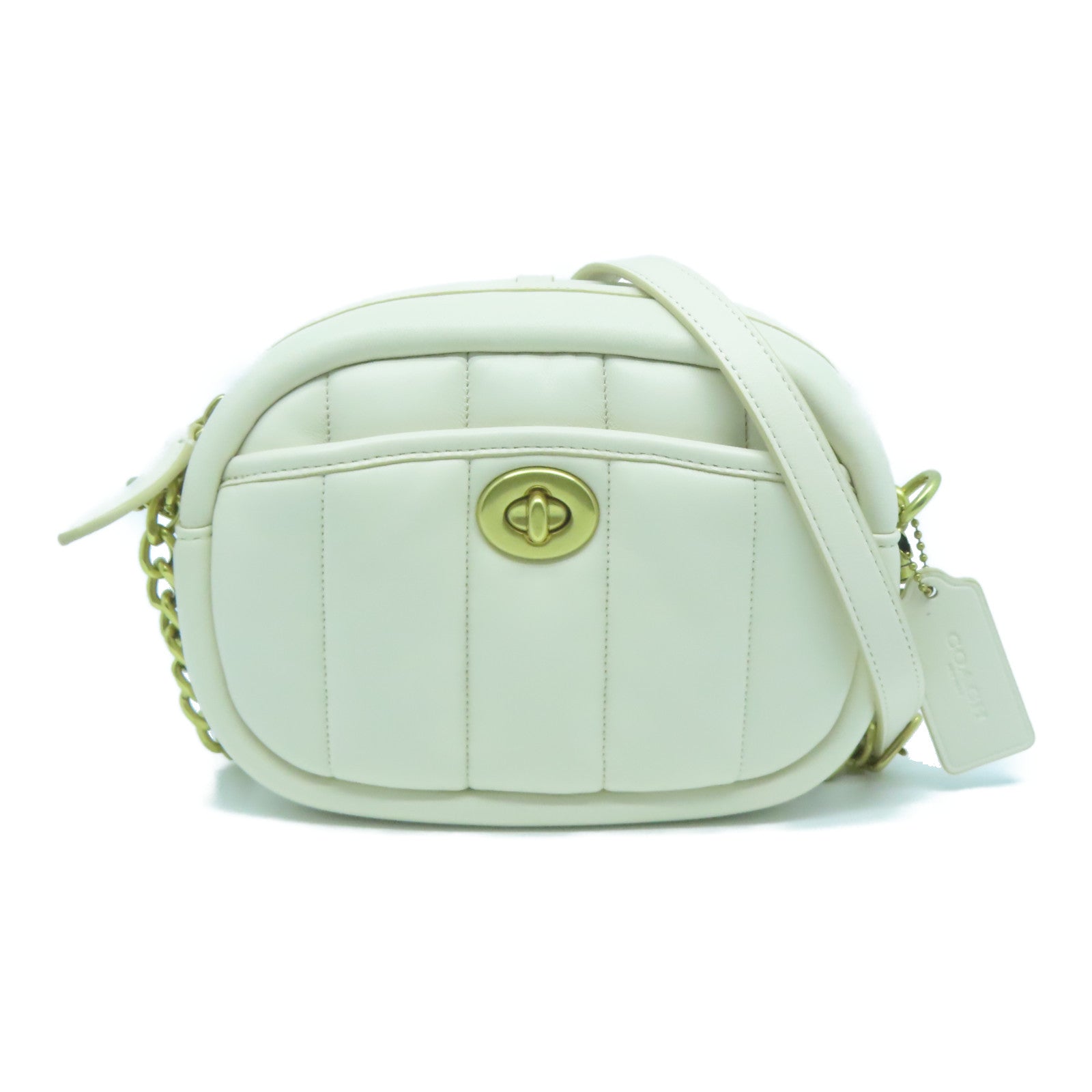 COACH 牛皮皮革Chain Shoulder Bag金扣鏈帶肩背袋白色
