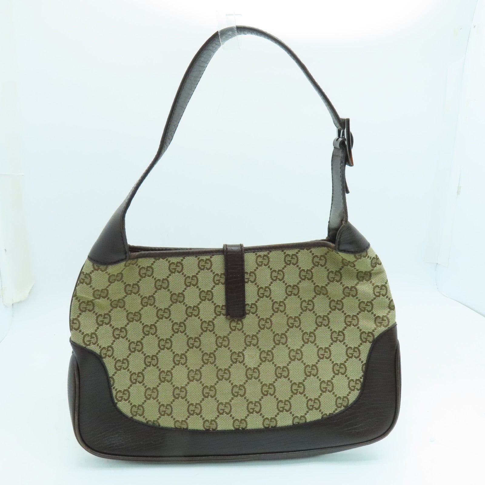 GUCCI canvas Shoulder Bag shoulder bag silver buckle brown