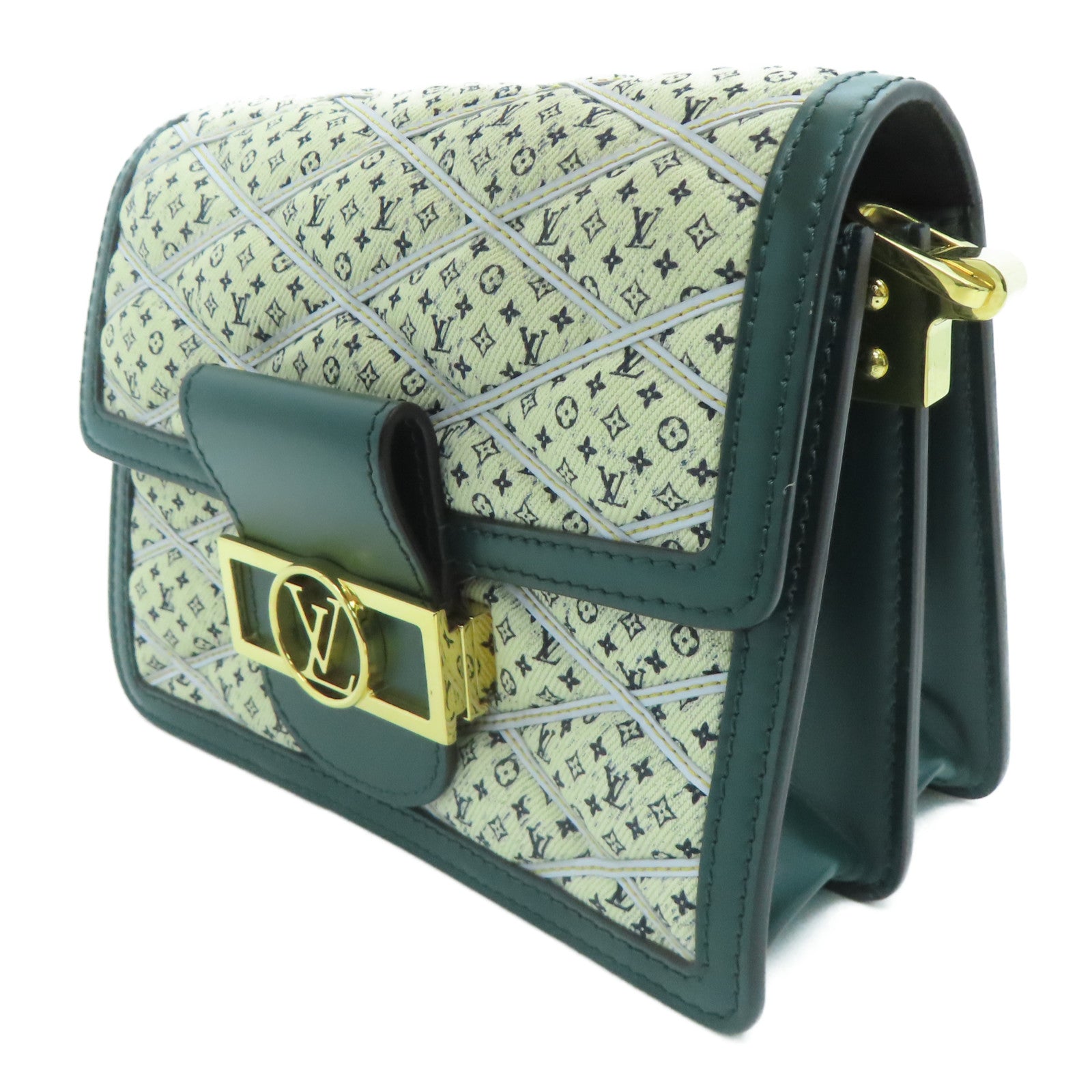 LOUIS VUITTON Canvas Mini Dauphine Gold Buckle Shoulder Bag Cream Green