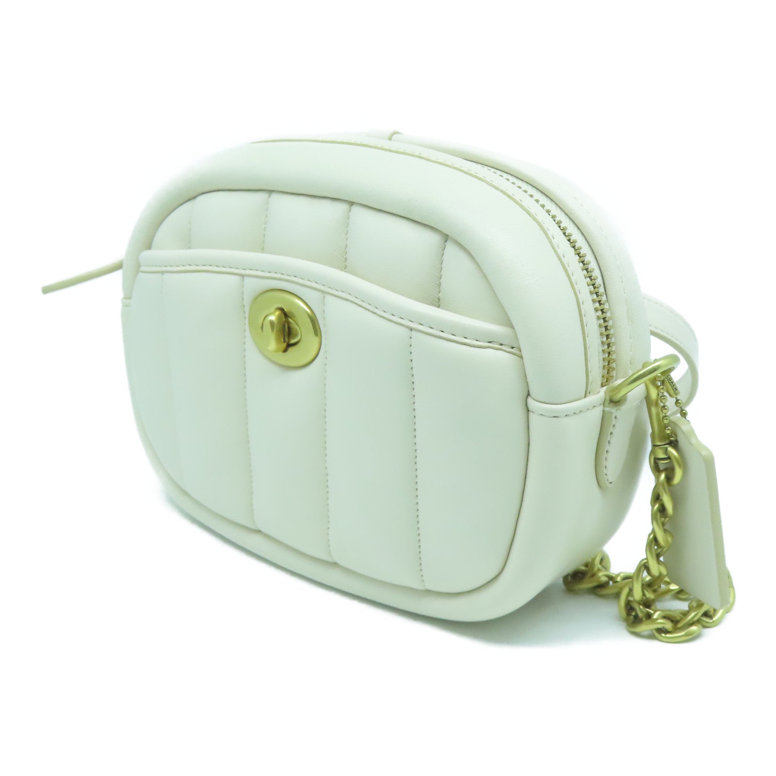 COACH 牛皮皮革Chain Shoulder Bag金扣鏈帶肩背袋白色