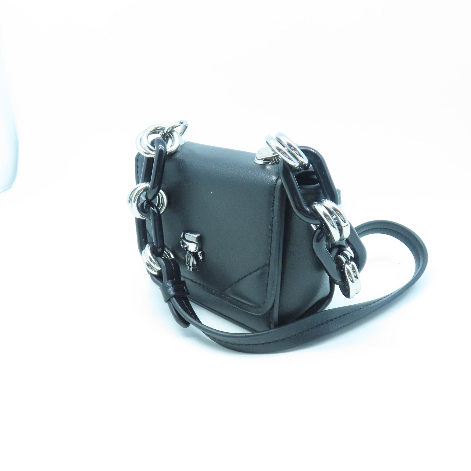 SELECTION Leather Mini Shoulder Bag Silver Buckle Black