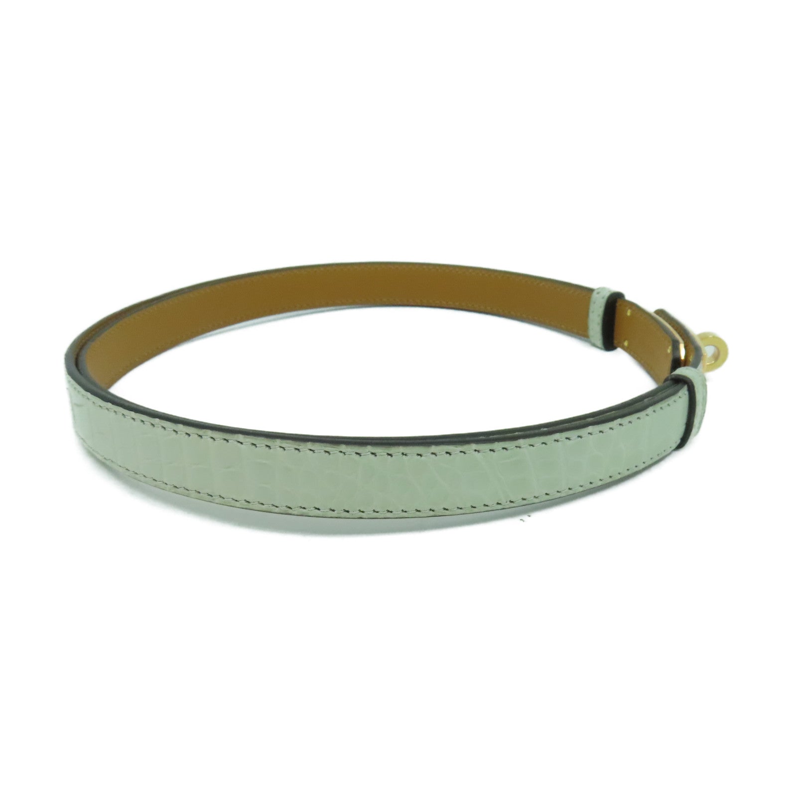 HERMES 【激減優惠】鱷魚皮革Kelly Belt金扣皮帶鼠尾草色