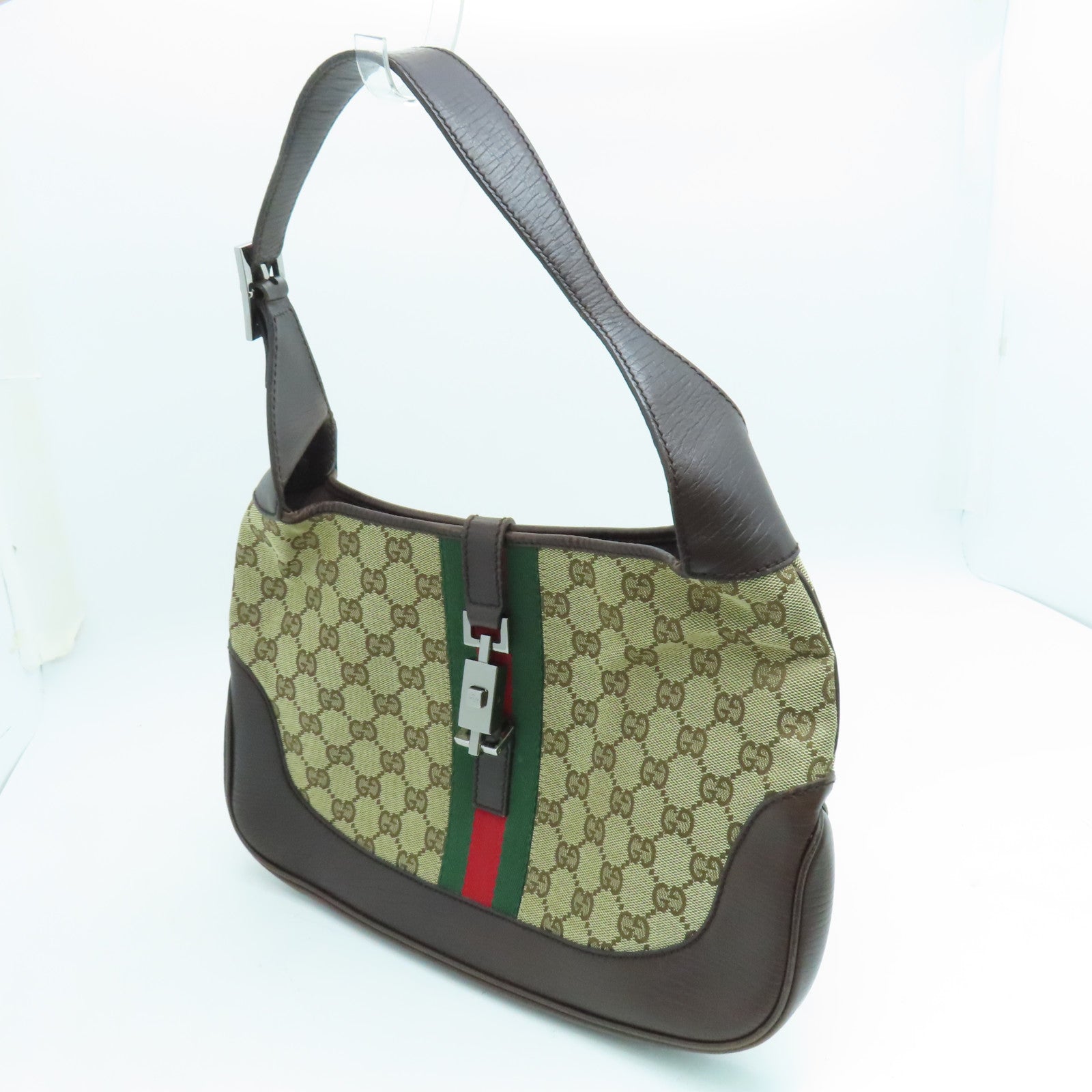 GUCCI canvas Shoulder Bag shoulder bag silver buckle brown
