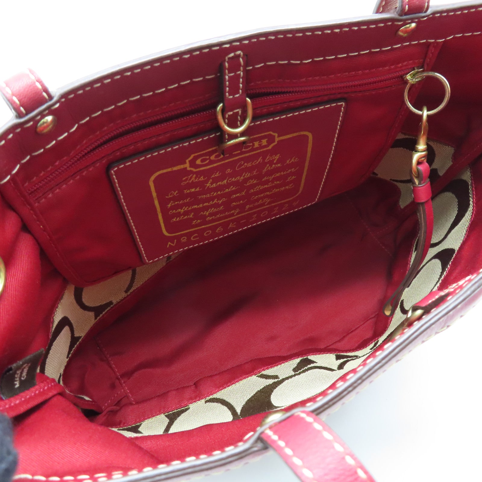 COACH Canvas Shoulder Bag Gold Buckle Brown/Red