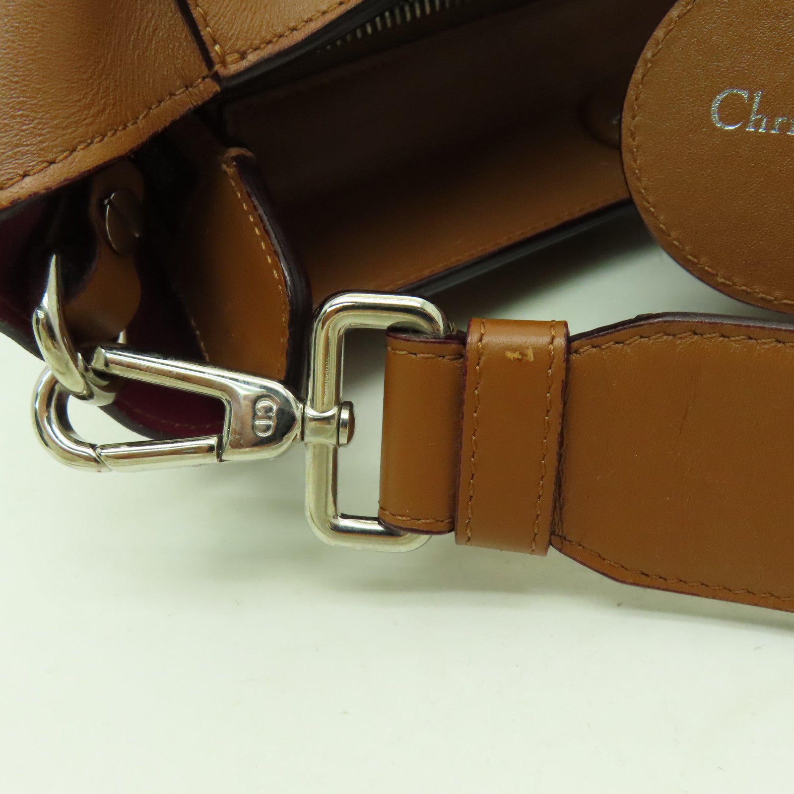 Dior 牛皮皮革2 Way Shoulder銀扣手挽肩背兩用袋啡色
