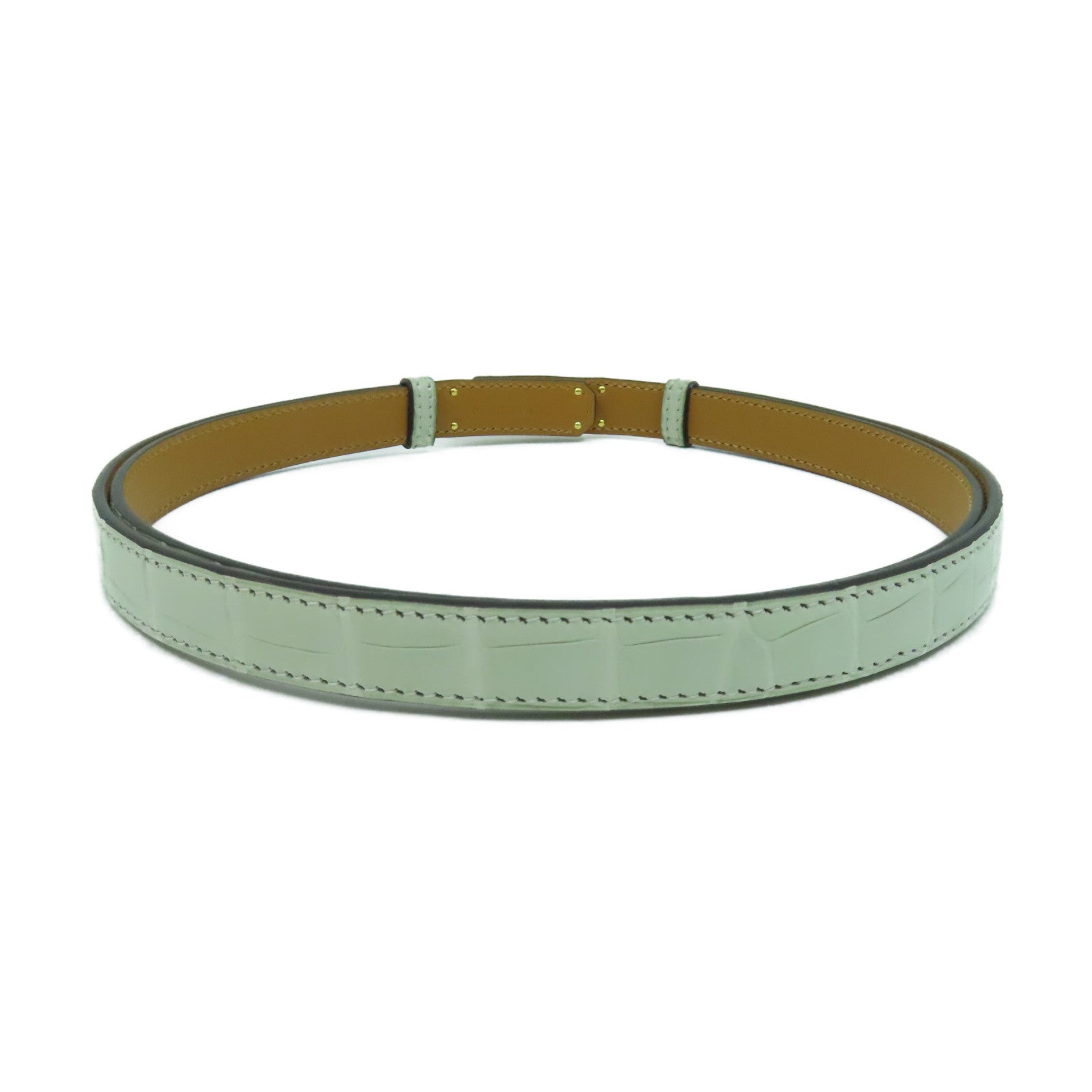 HERMES 【激減優惠】鱷魚皮革Kelly Belt金扣皮帶鼠尾草色