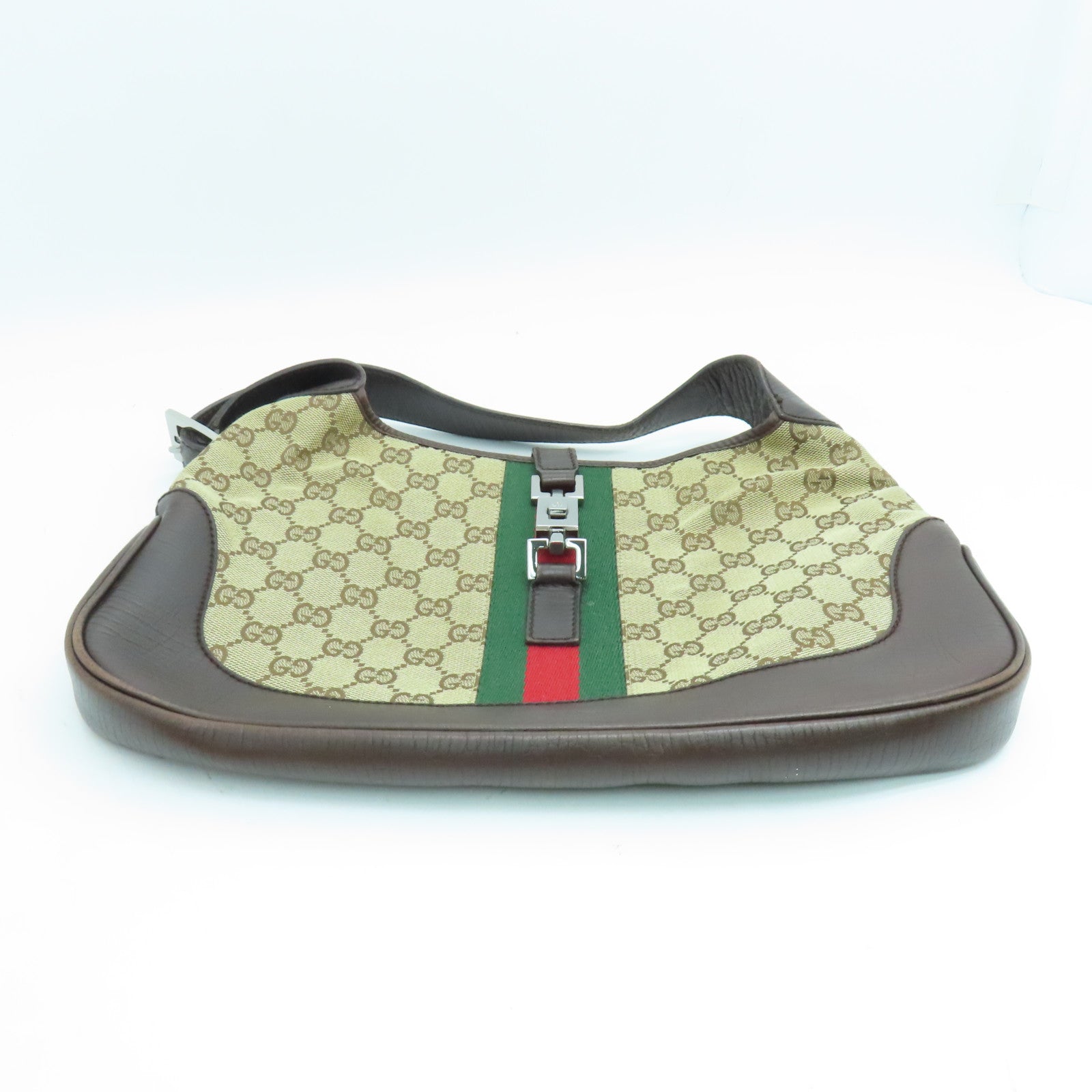 GUCCI canvas Shoulder Bag shoulder bag silver buckle brown