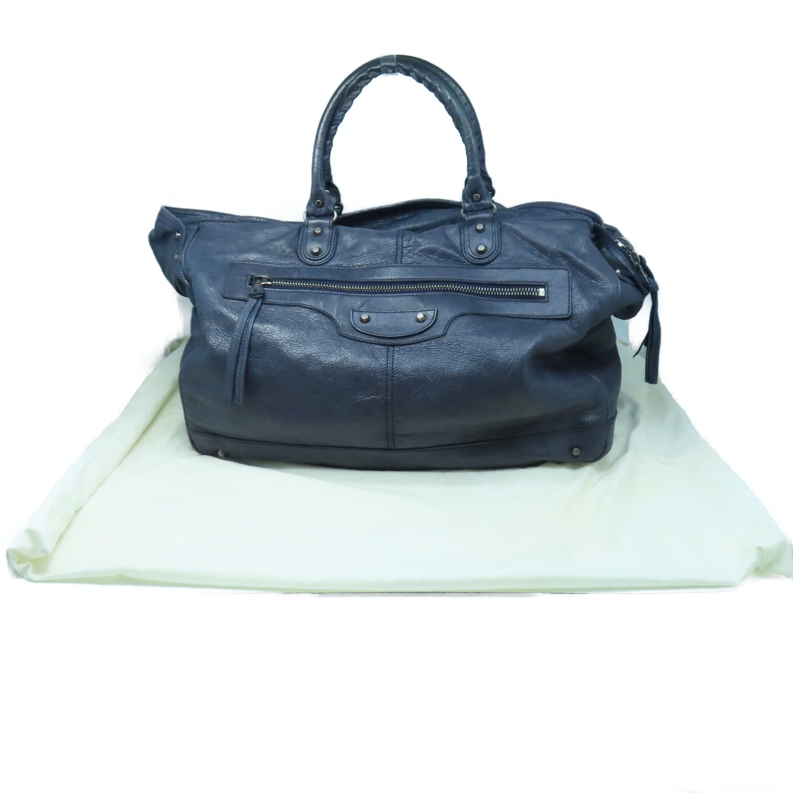 BALENCIAGA Sheepskin Leather Shoulder Bag Silver Buckle Shoulder Bag Blue