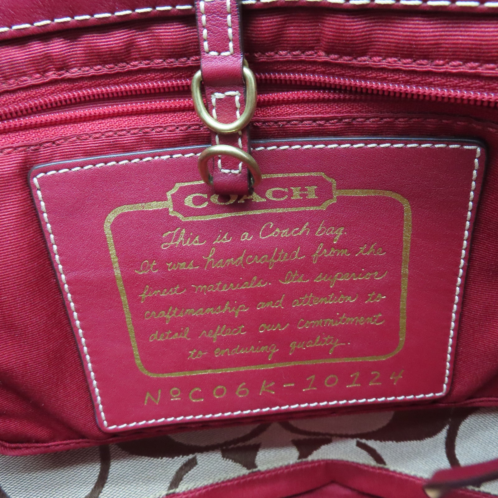 COACH Canvas Shoulder Bag Gold Buckle Brown/Red