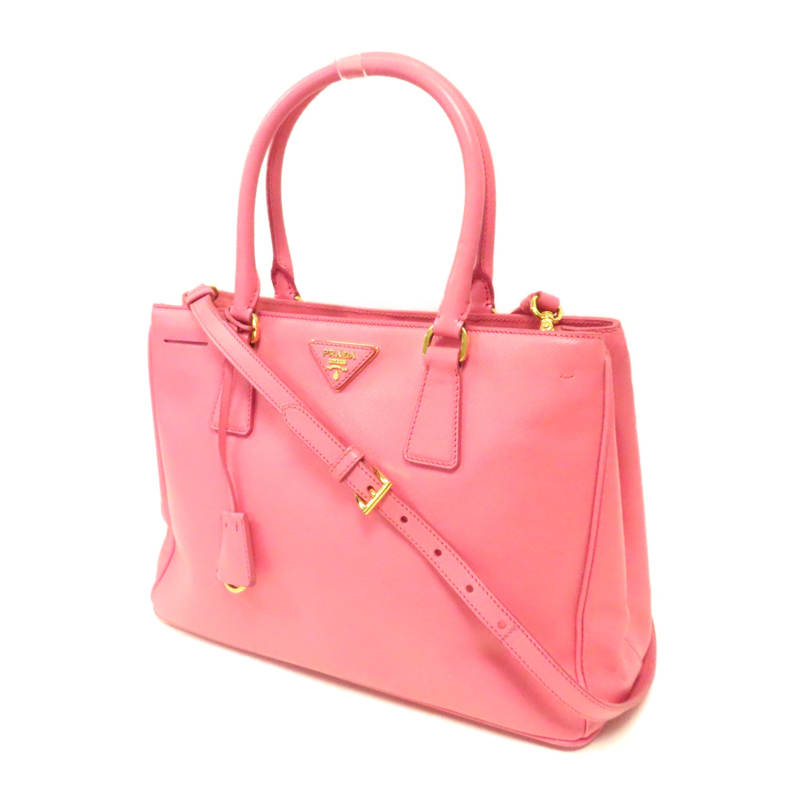 PRADA Saffiano皮革2 way Shoulder金扣手挽肩背兩用袋粉紅色