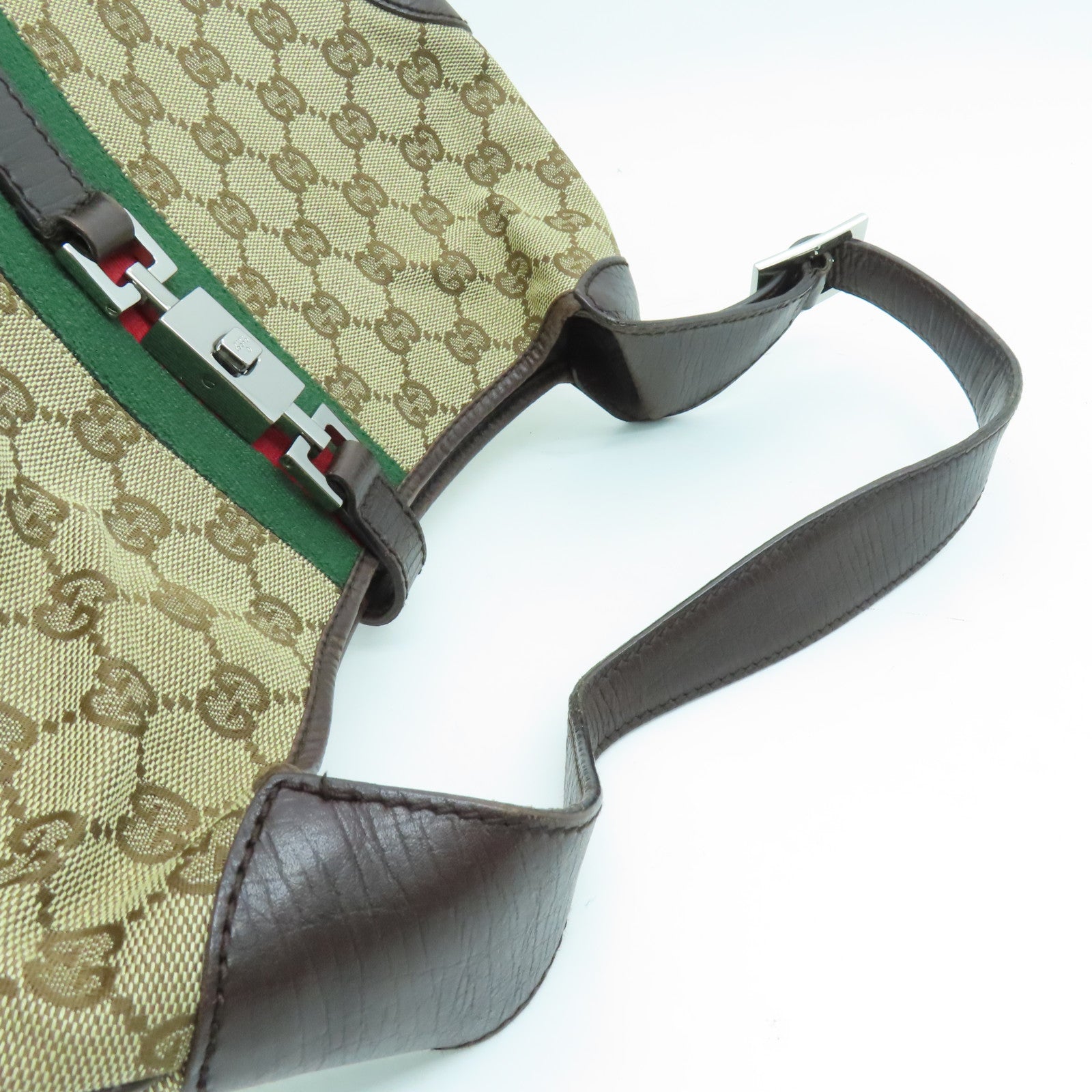 GUCCI canvas Shoulder Bag shoulder bag silver buckle brown