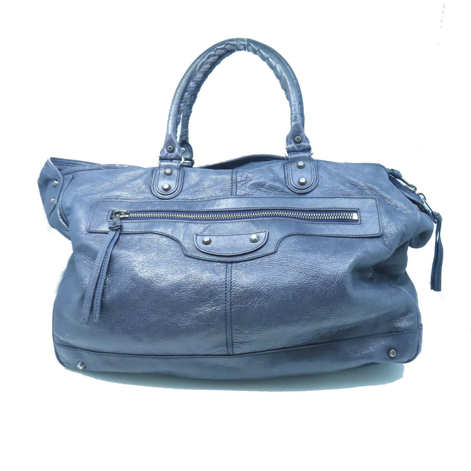 BALENCIAGA Sheepskin Leather Shoulder Bag Silver Buckle Shoulder Bag Blue