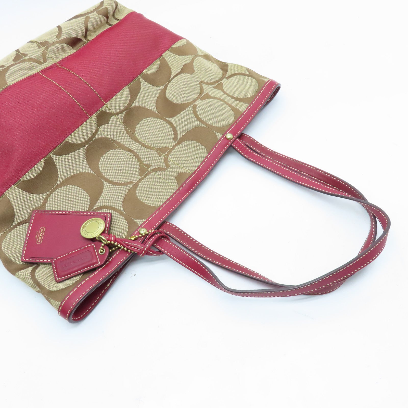 COACH Canvas Shoulder Bag Gold Buckle Brown/Red