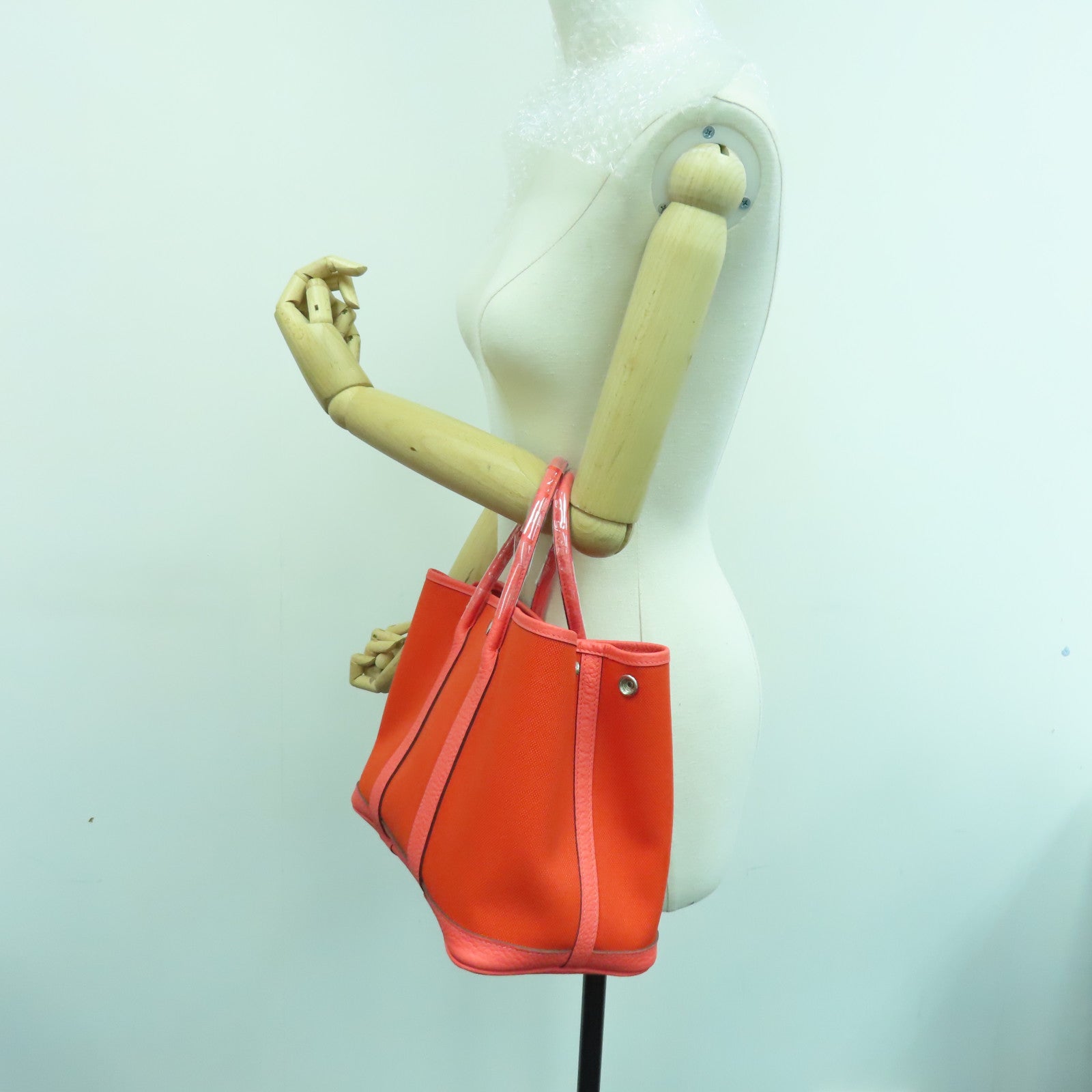 HERMES 帆布Garden Party TPM银扣手挽袋红色
