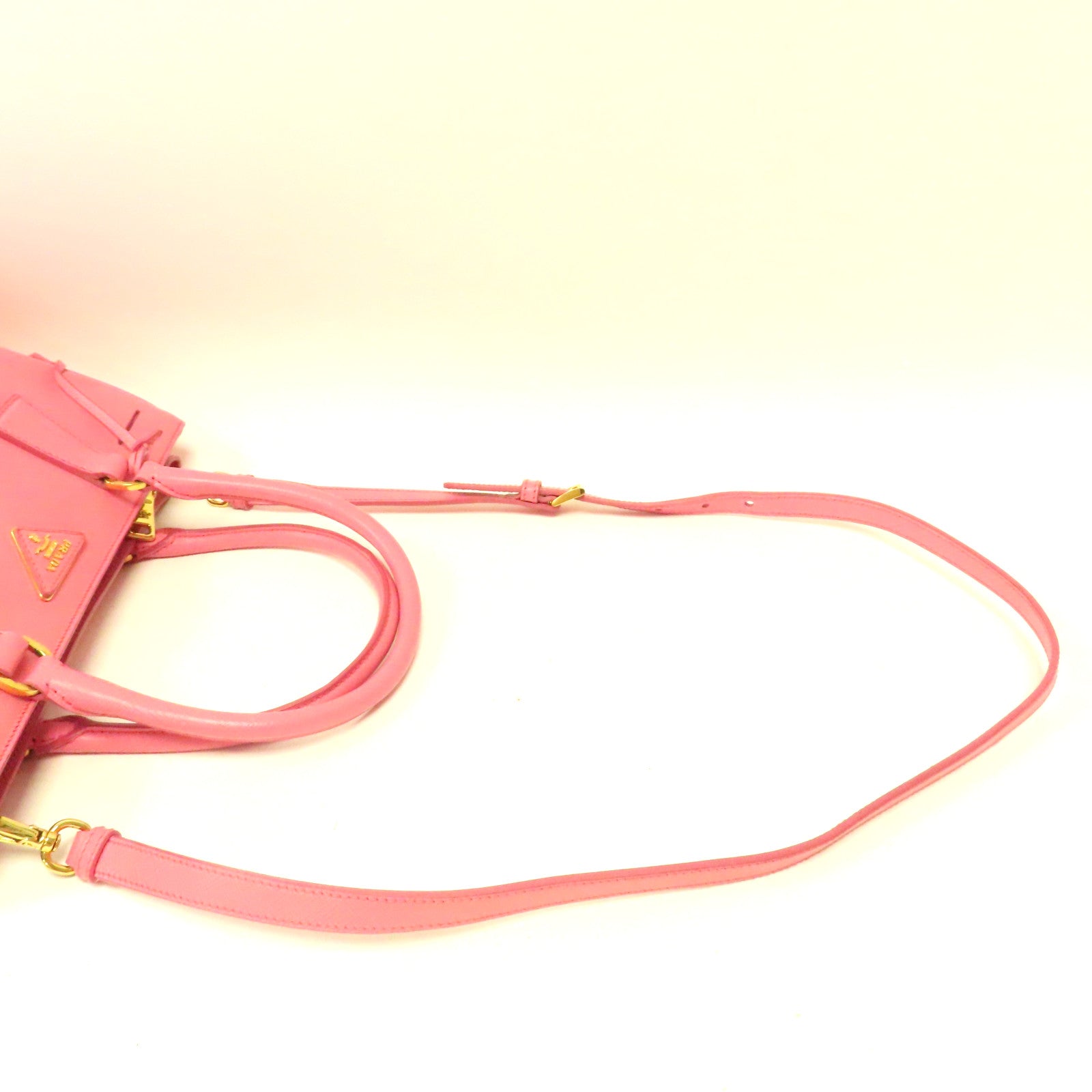 PRADA Saffiano皮革2 way Shoulder金扣手挽肩背兩用袋粉紅色