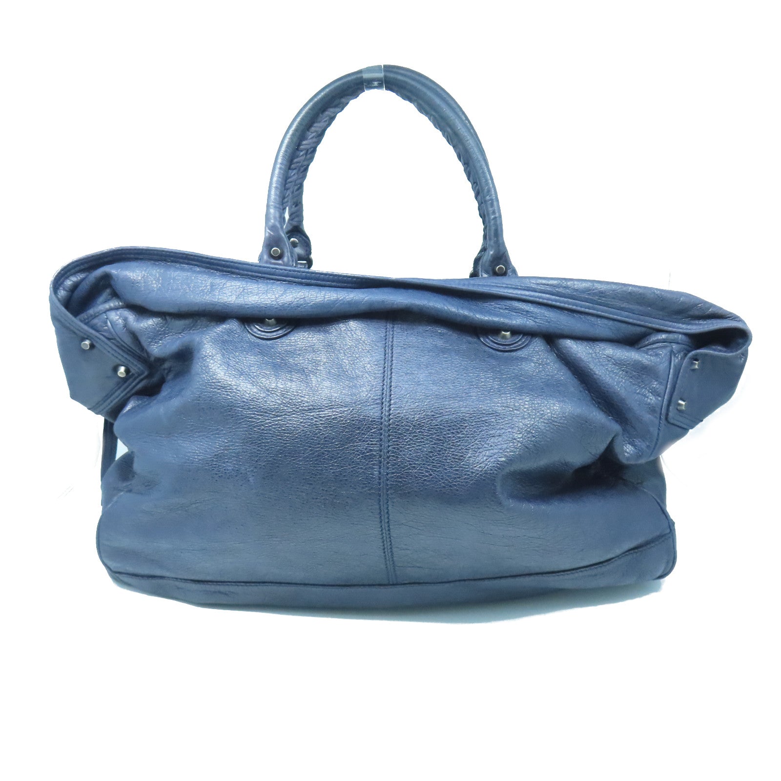 BALENCIAGA Sheepskin Leather Shoulder Bag Silver Buckle Shoulder Bag Blue