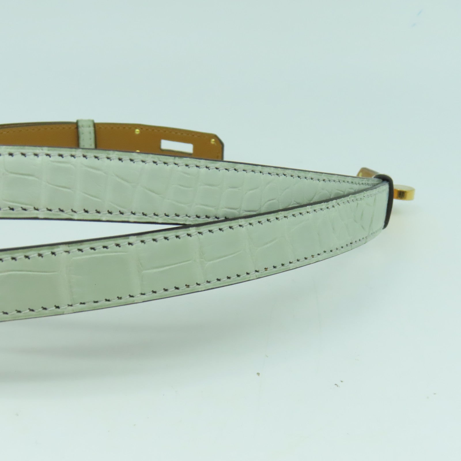 HERMES 【激減優惠】鱷魚皮革Kelly Belt金扣皮帶鼠尾草色