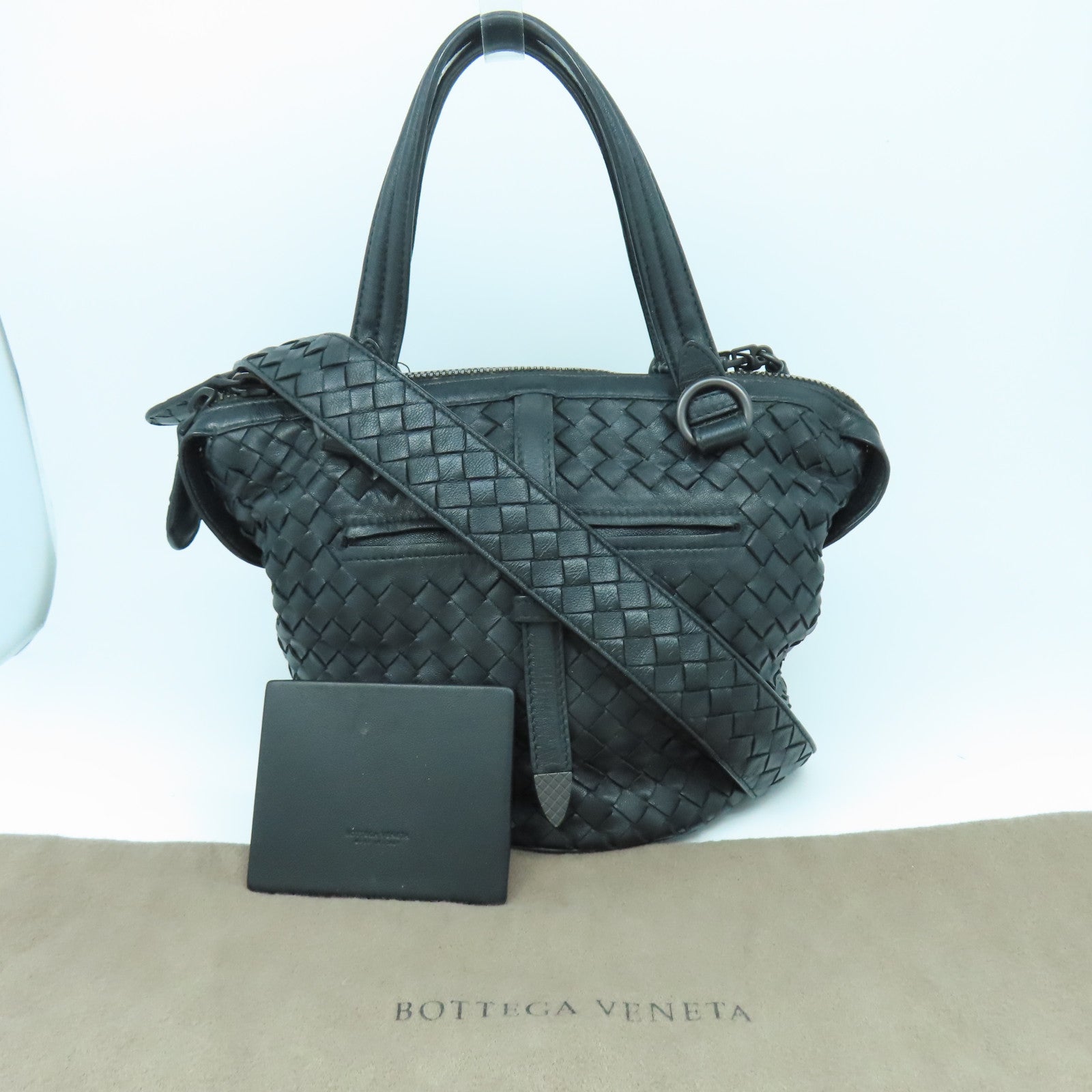 BOTTEGA VENETA 【激減優惠】牛皮皮革2 Way Shoulder黑扣手挽肩背兩用袋黑色