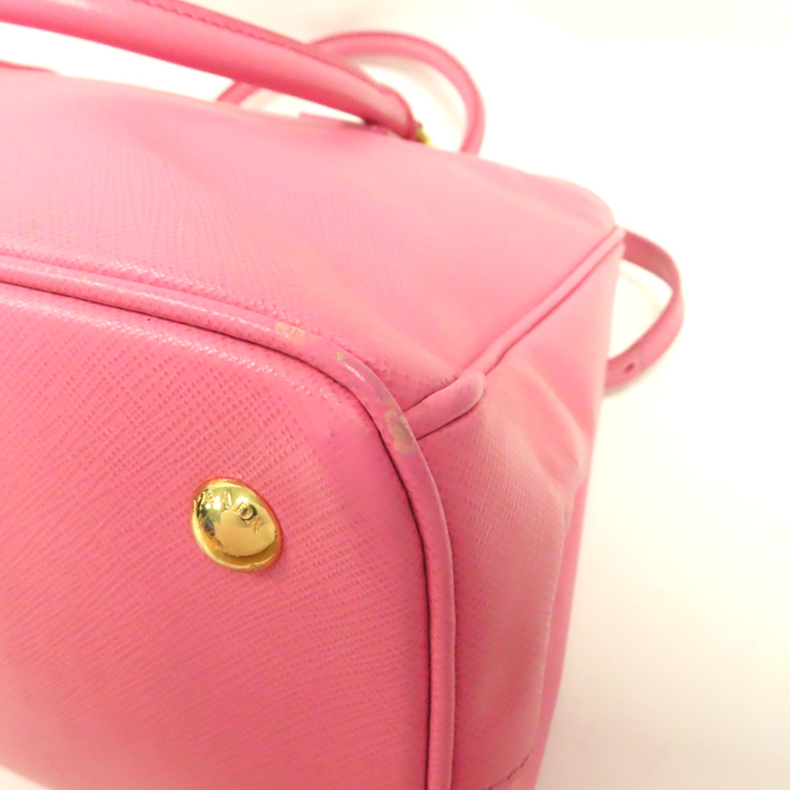 PRADA Saffiano皮革2 way Shoulder金扣手挽肩背兩用袋粉紅色