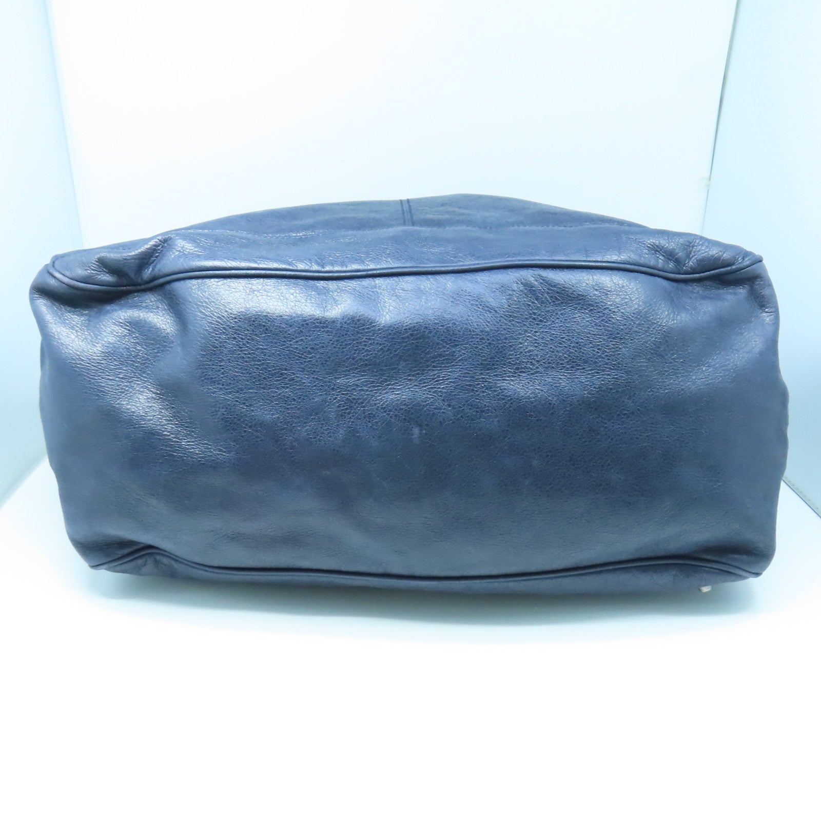 BALENCIAGA Sheepskin Leather Shoulder Bag Silver Buckle Shoulder Bag Blue