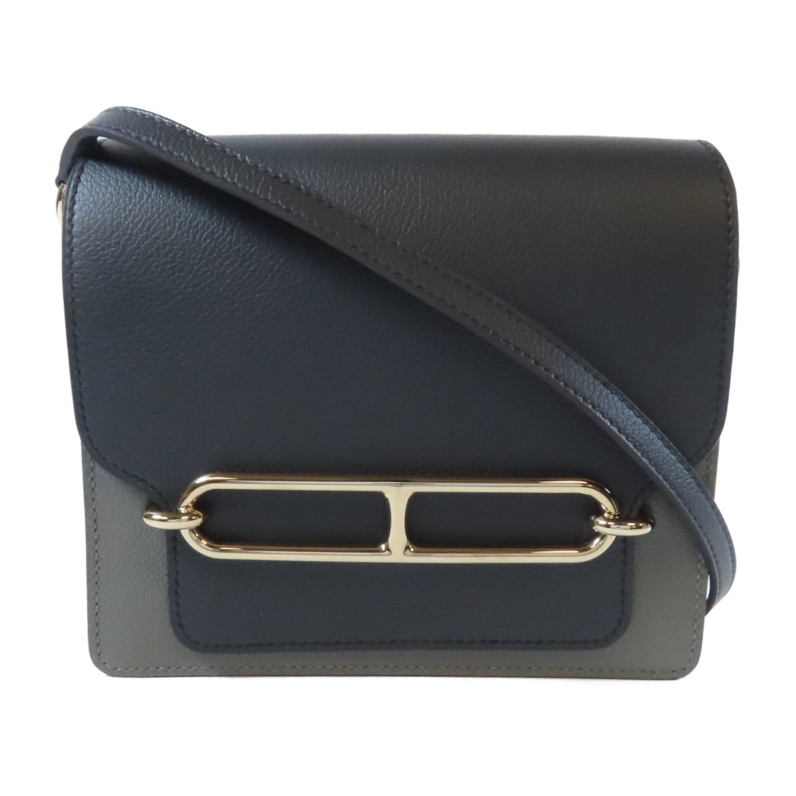 HERMES Evercolor皮革Mini Roulis金扣肩背袋深灰色