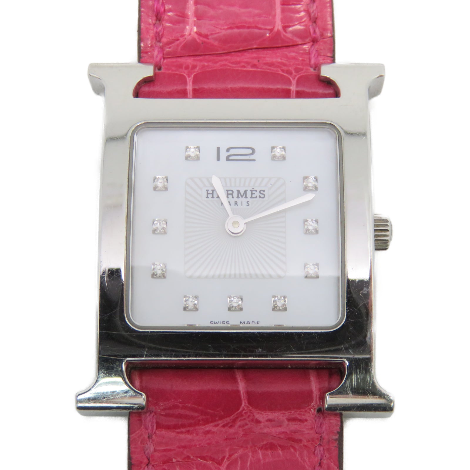 HERMES 【激減優惠】Heure H Dia不鏽鋼手錶石英機芯白色
