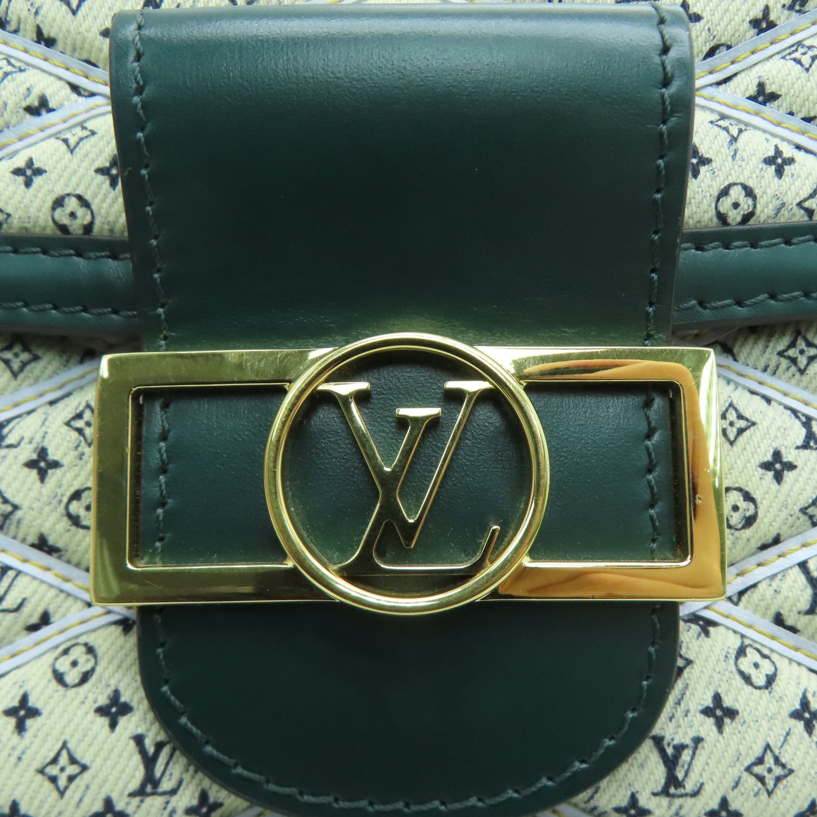 LOUIS VUITTON Canvas Mini Dauphine Gold Buckle Shoulder Bag Cream Green