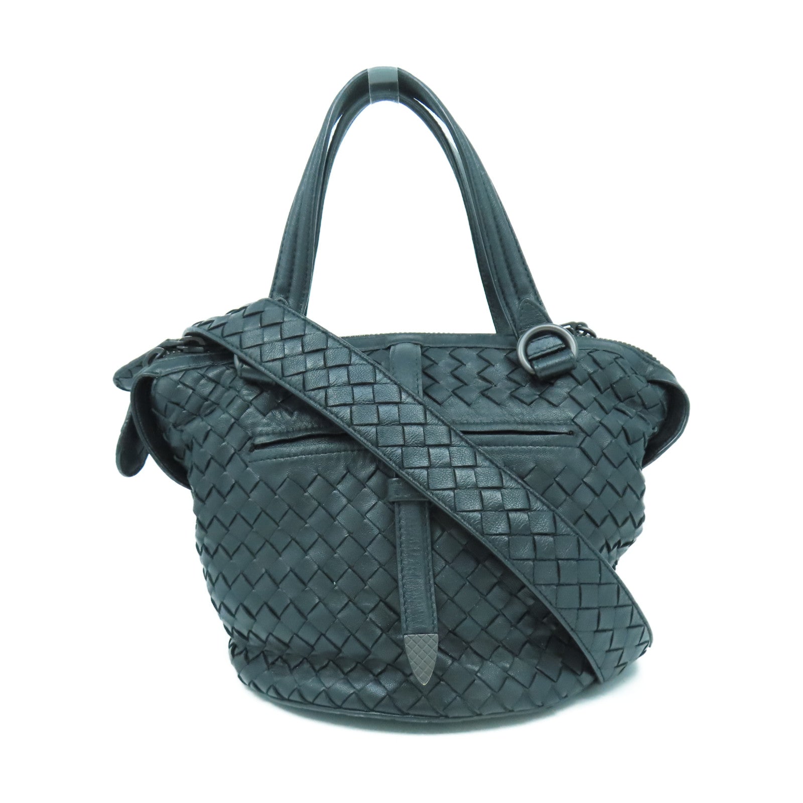 BOTTEGA VENETA 【激減優惠】牛皮皮革2 Way Shoulder黑扣手挽肩背兩用袋黑色