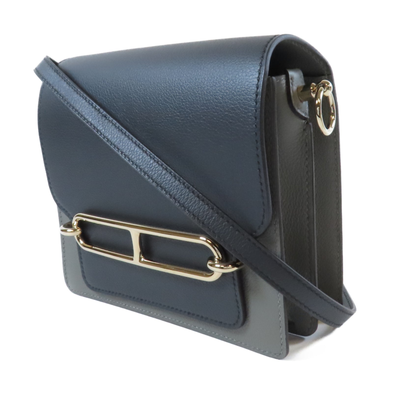 HERMES Evercolor皮革Mini Roulis金扣肩背袋深灰色