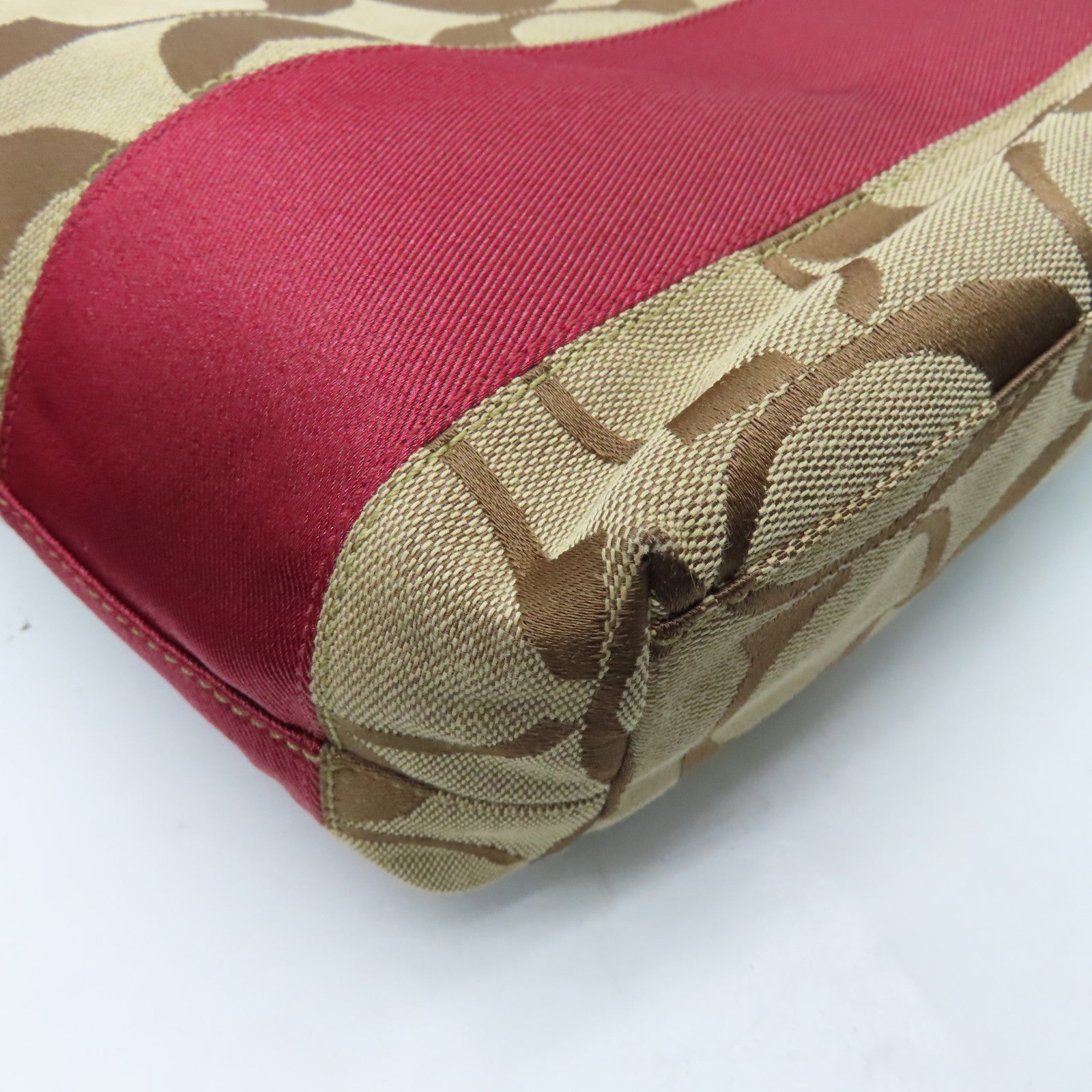 COACH Canvas Shoulder Bag Gold Buckle Brown/Red