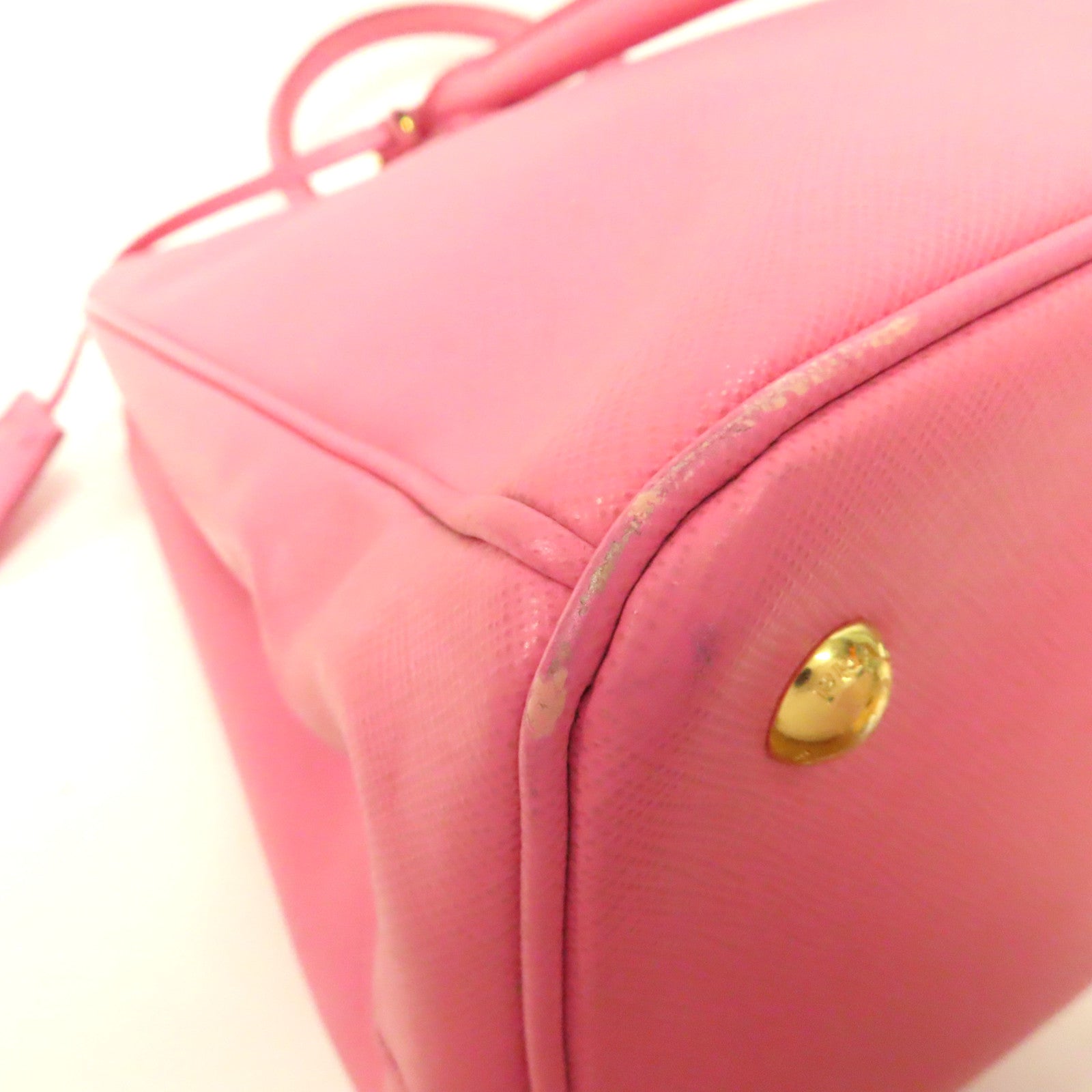 PRADA Saffiano皮革2 way Shoulder金扣手挽肩背兩用袋粉紅色
