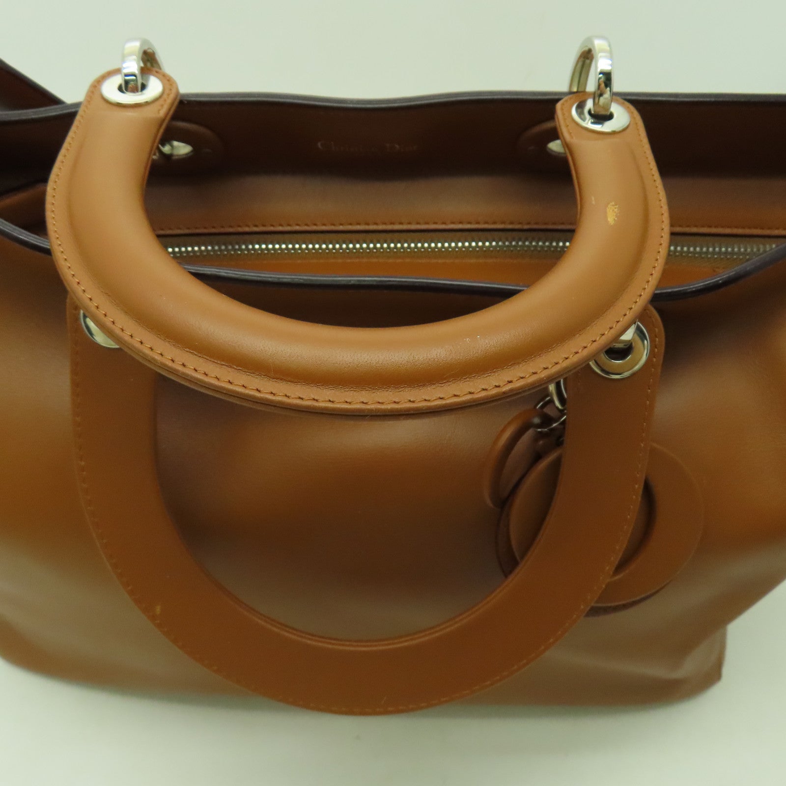 Dior 牛皮皮革2 Way Shoulder銀扣手挽肩背兩用袋啡色