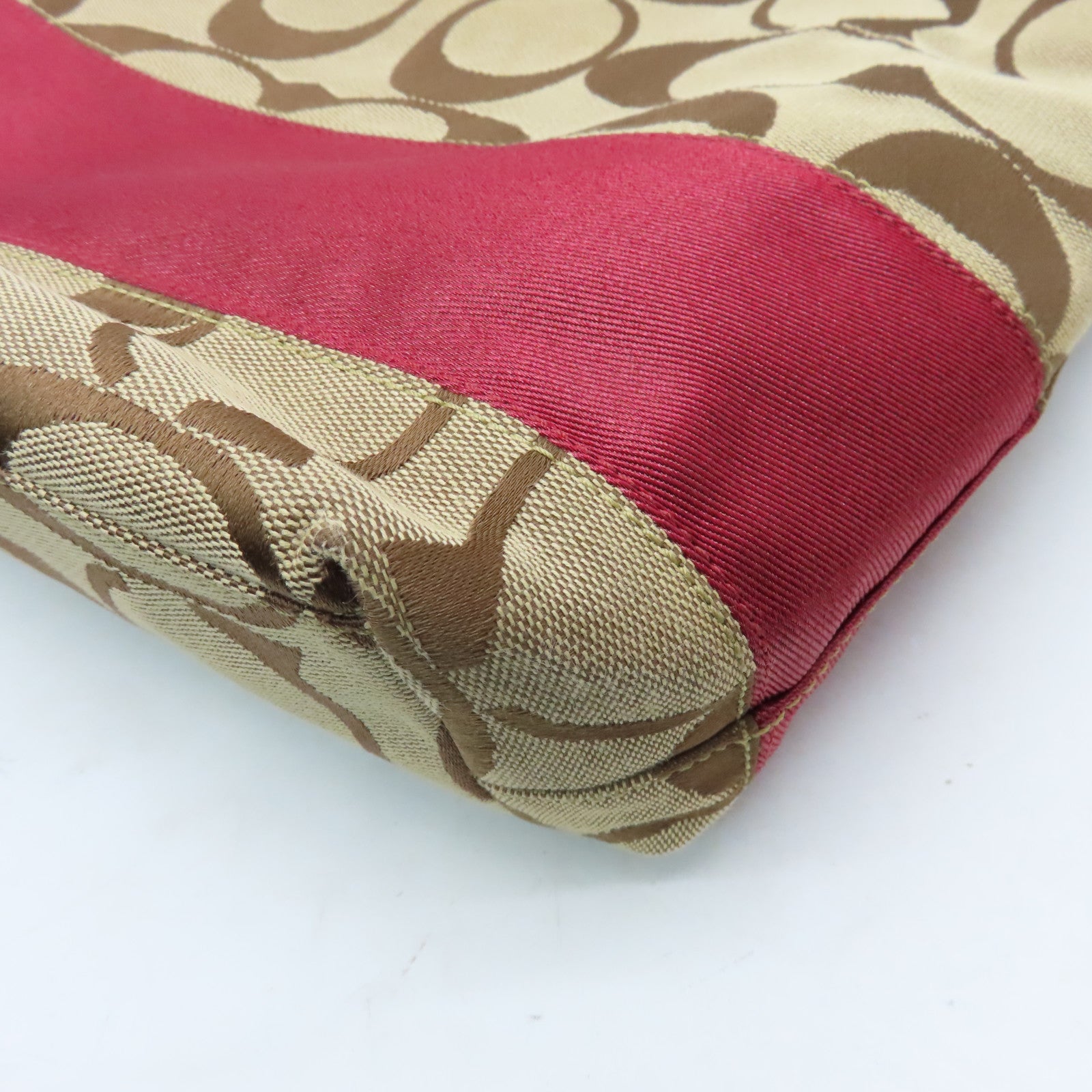 COACH Canvas Shoulder Bag Gold Buckle Brown/Red