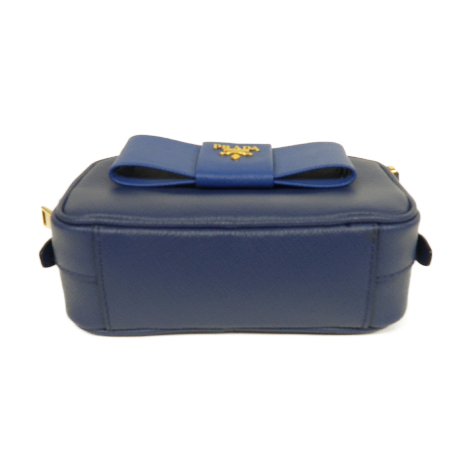 PRADA Saffiano皮革Mini Bag金扣肩背袋藍色