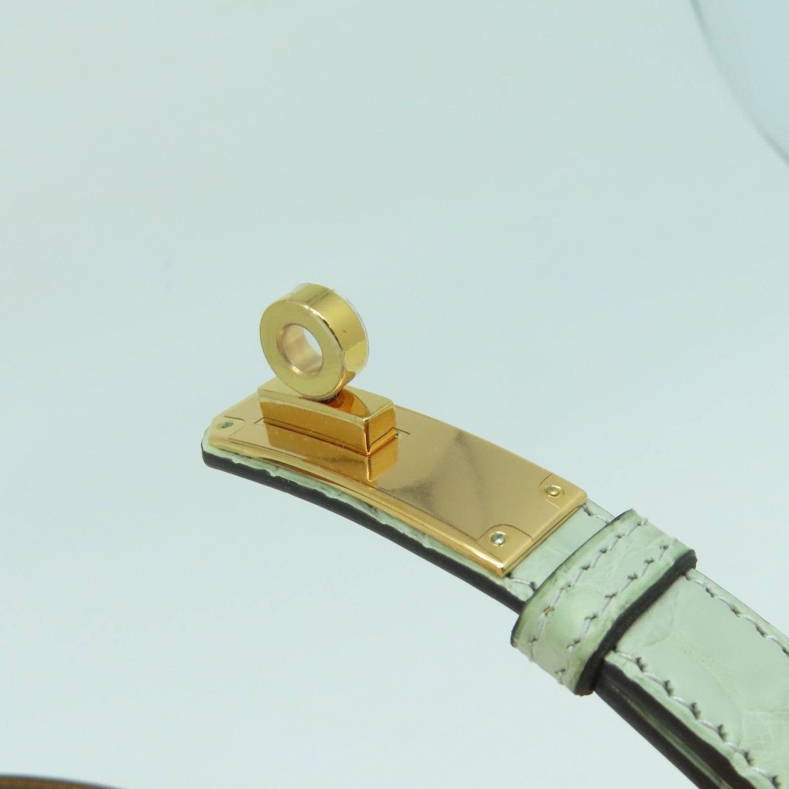 HERMES 【激減優惠】鱷魚皮革Kelly Belt金扣皮帶鼠尾草色