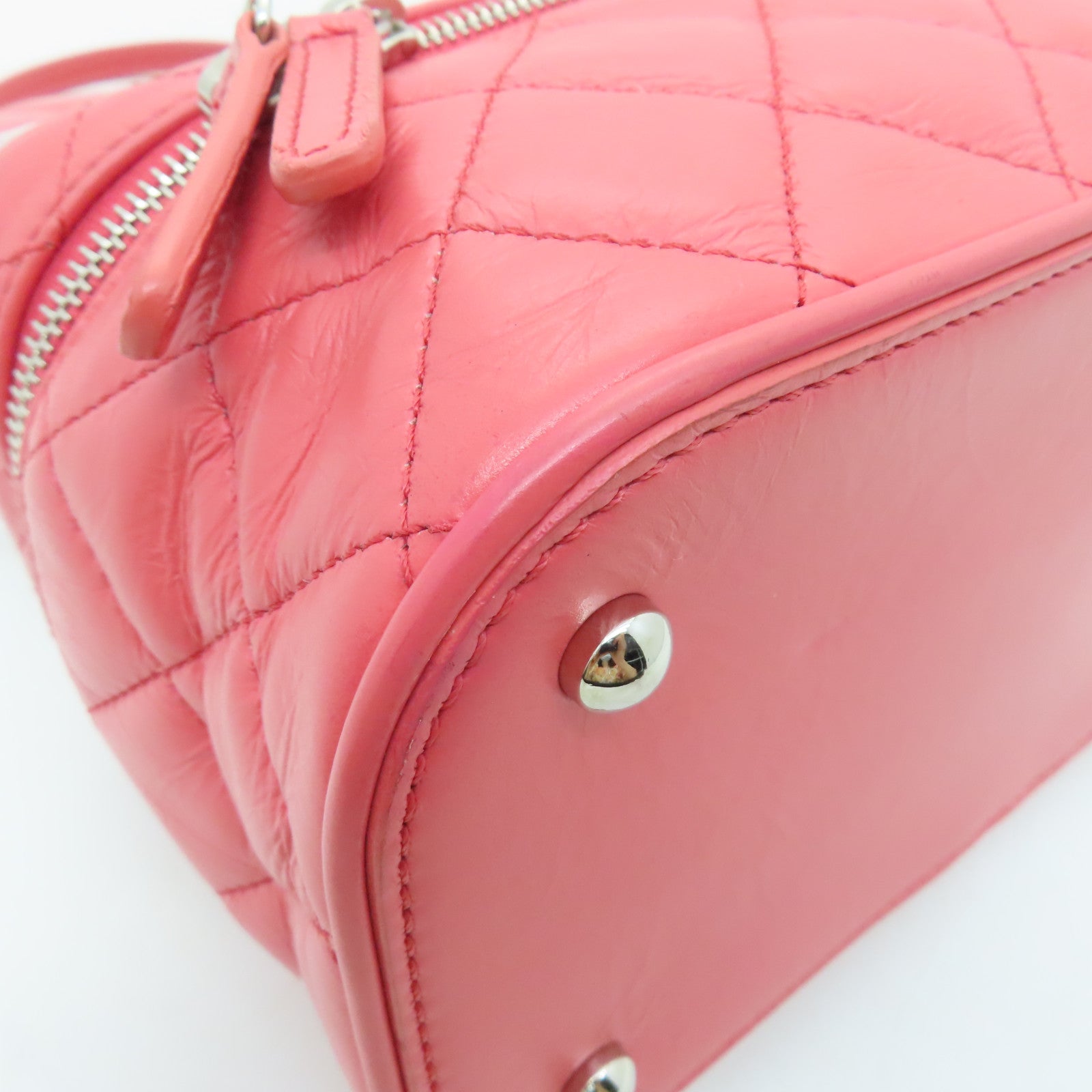 CHANEL 菱格Aged Calf皮革Chain Shoulder Bag銀扣鏈帶肩背袋粉紅色