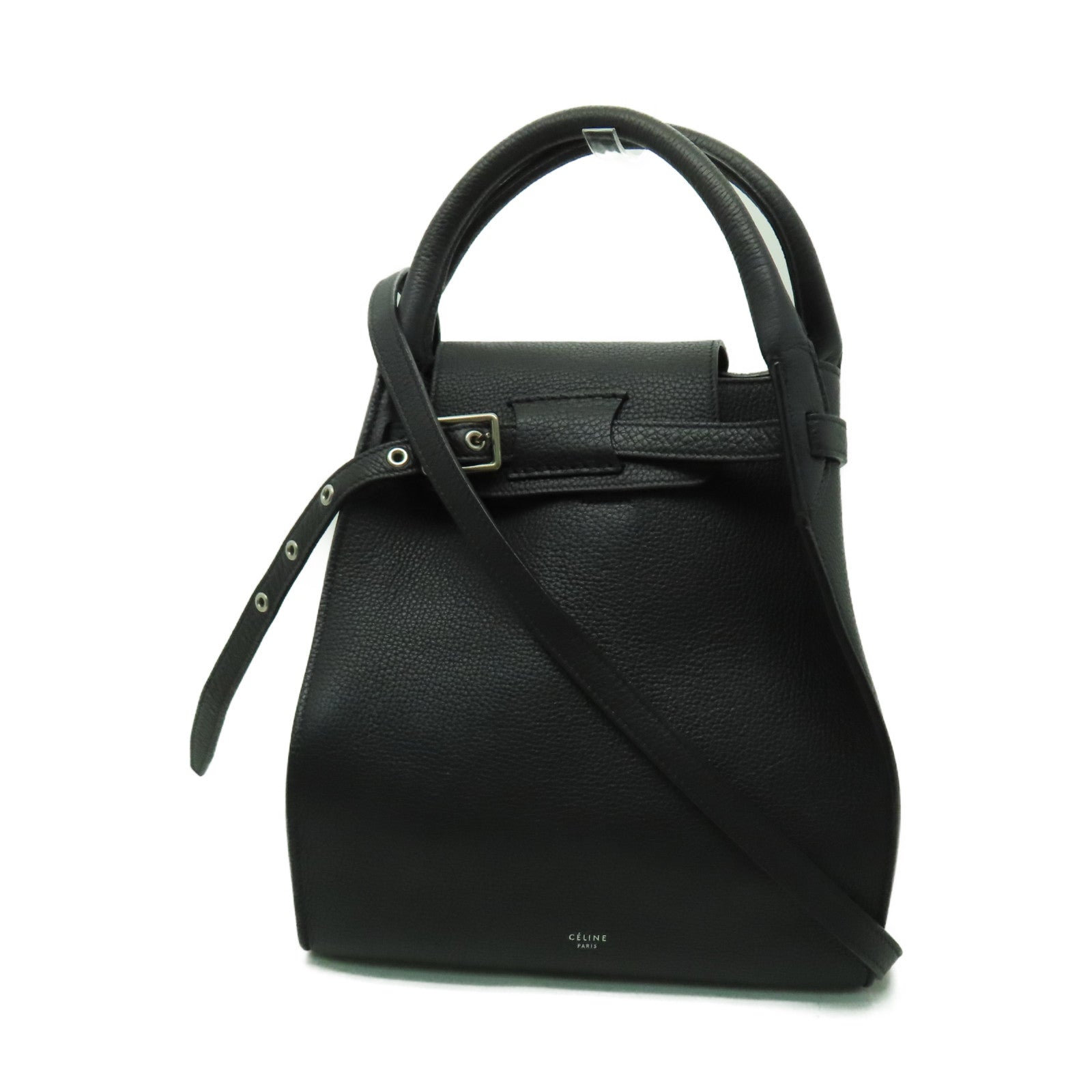 CELINE 牛皮皮革Shoulder Bag銀扣手挽肩背兩用袋黑色