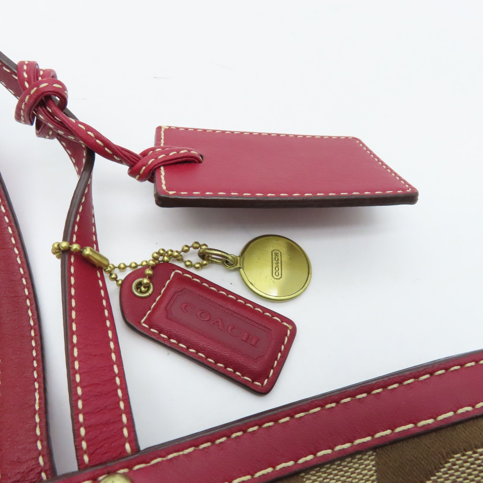 COACH Canvas Shoulder Bag Gold Buckle Brown/Red