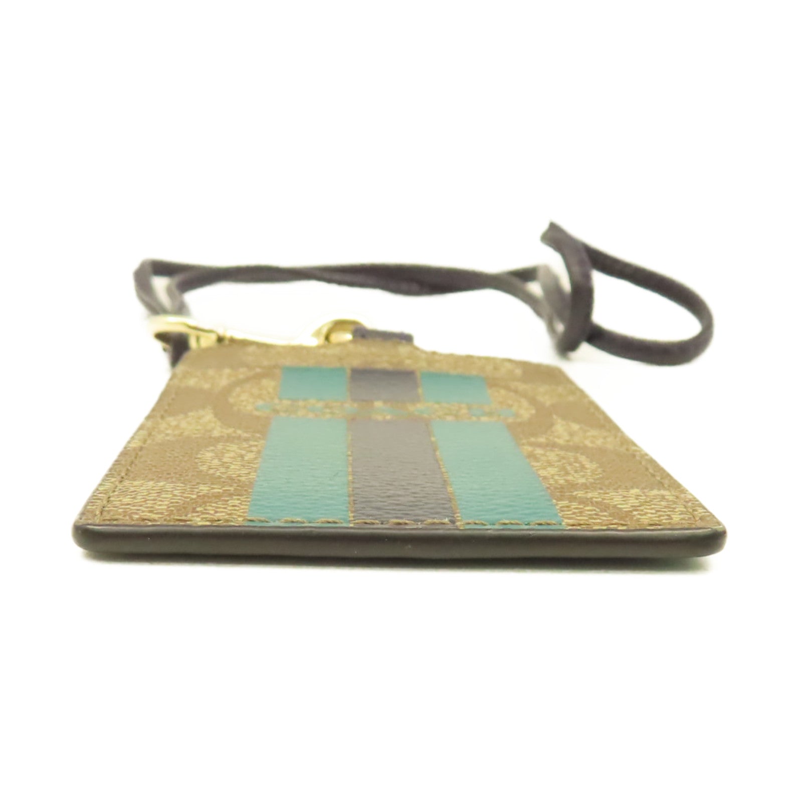 COACH 塗層帆布Card Case金扣卡片套啡色/綠色