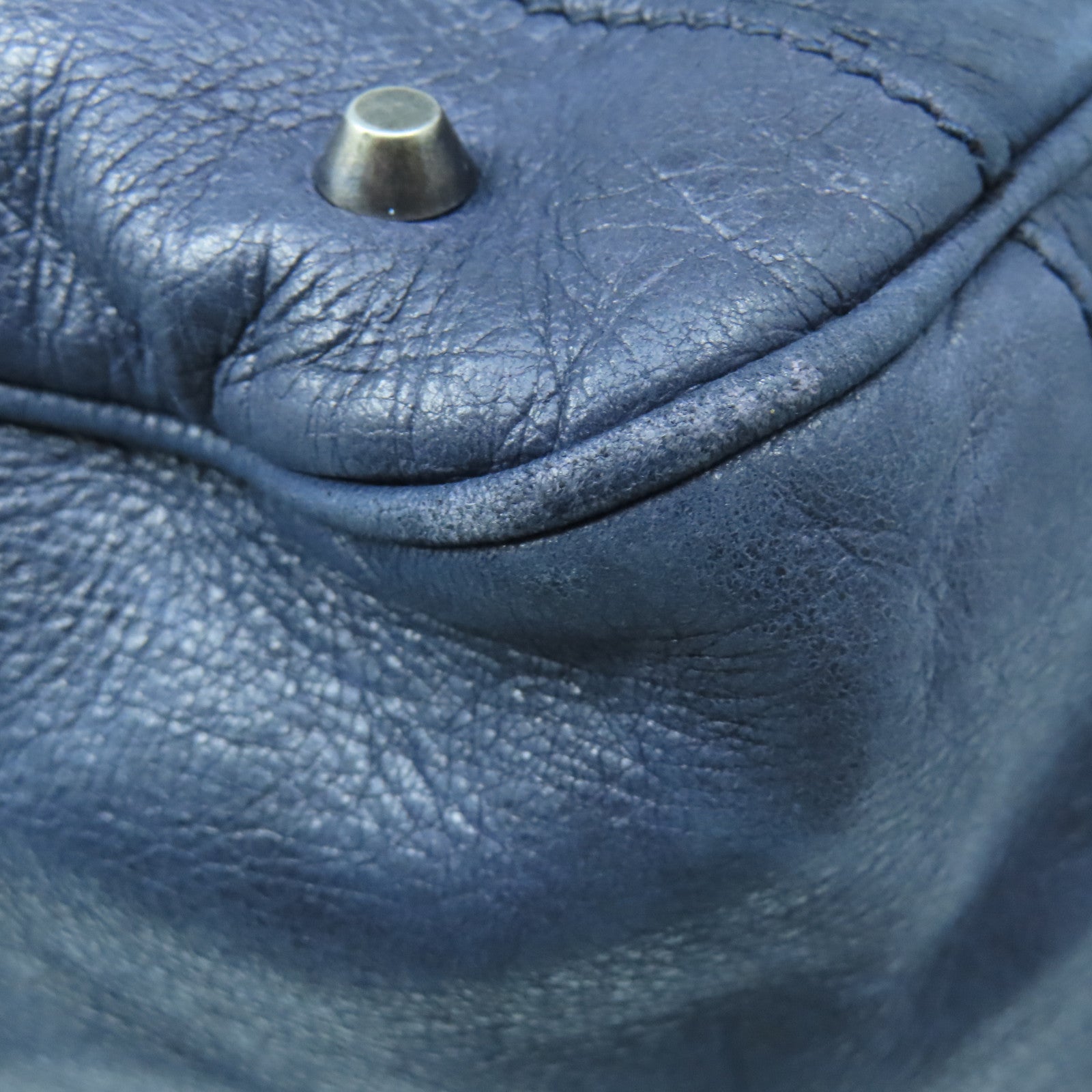 BALENCIAGA Sheepskin Leather Shoulder Bag Silver Buckle Shoulder Bag Blue