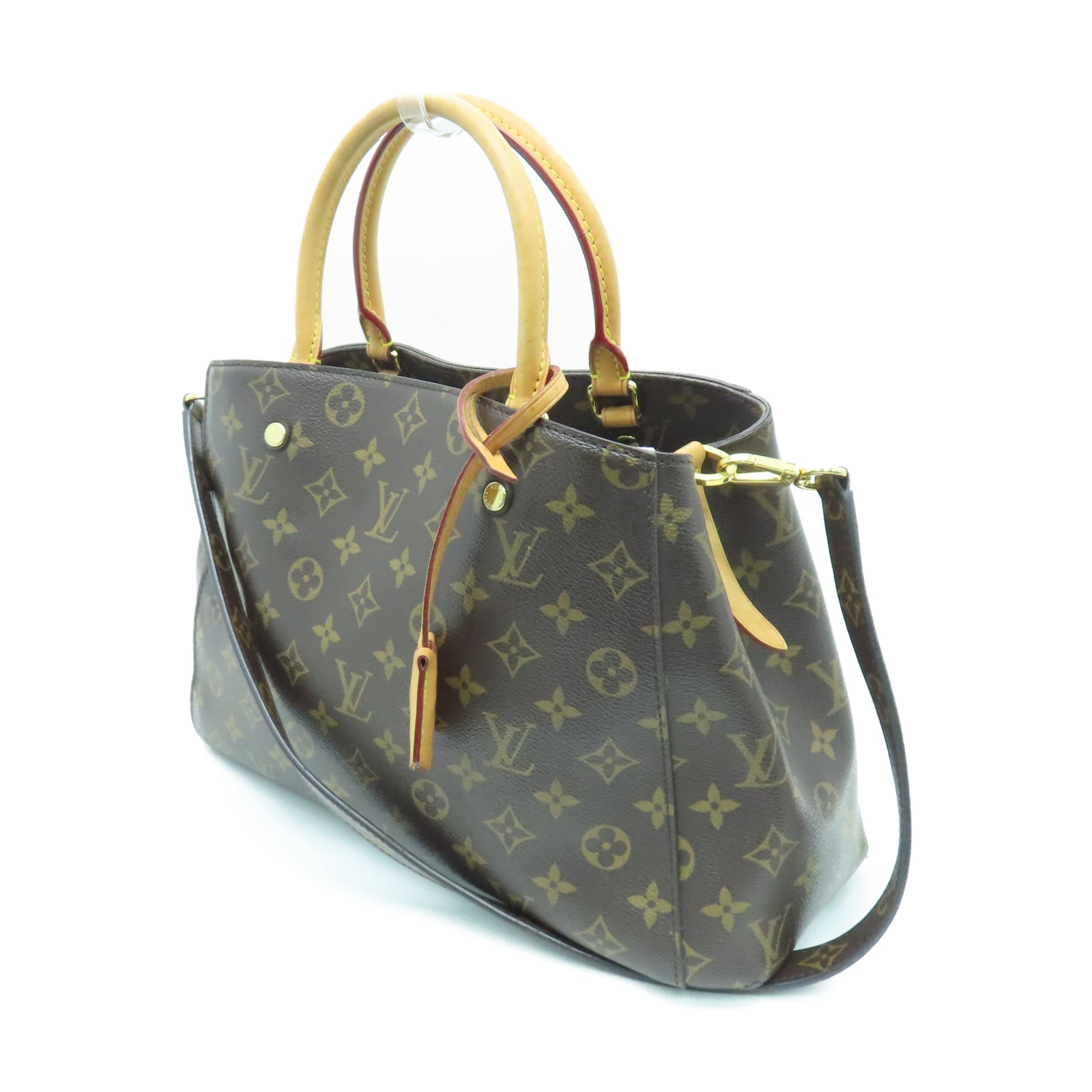 LOUIS VUITTON Monogram Montaigne MM金扣手挽肩背兩用袋棕色