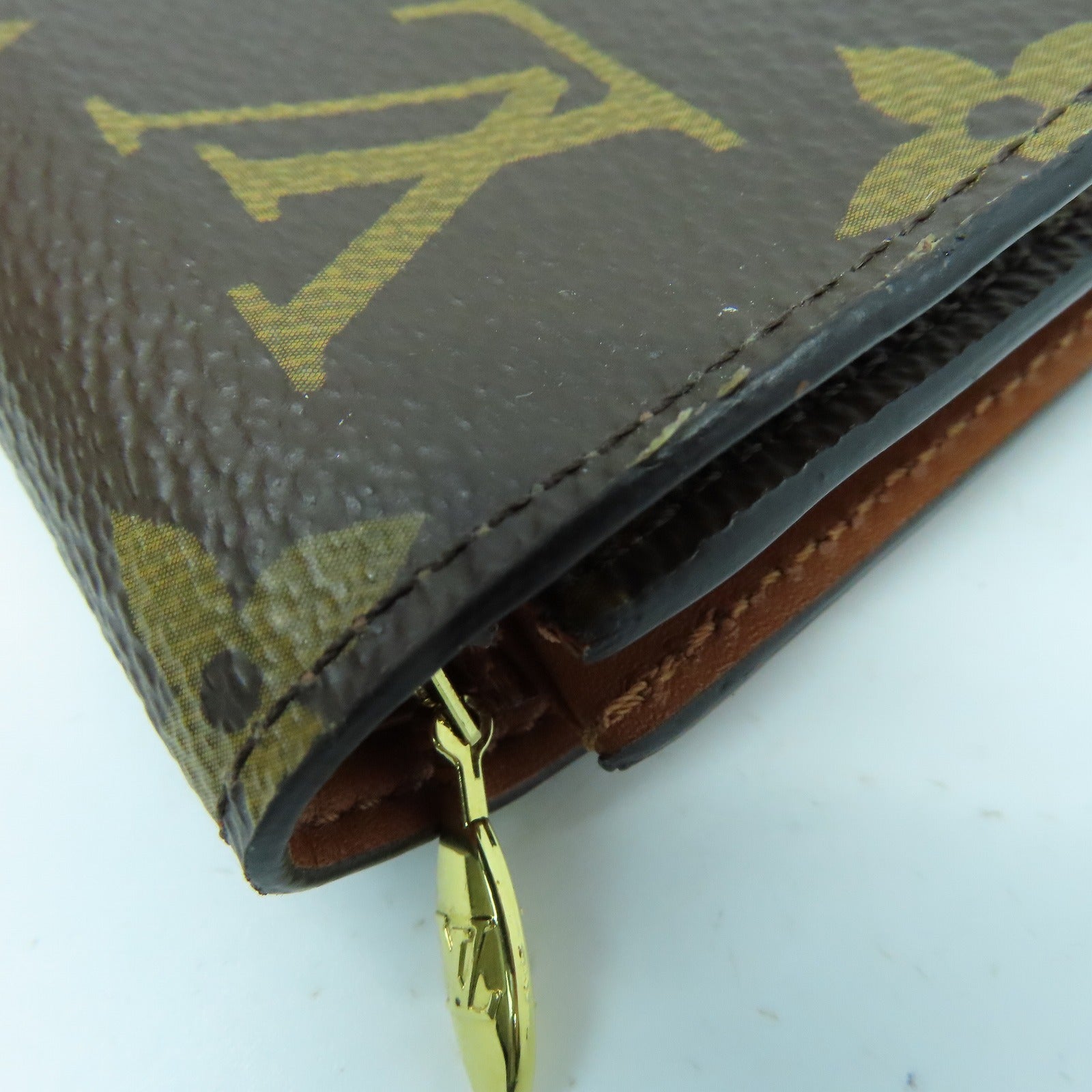 LOUIS VUITTON Monogram Compact Flower金扣钱包啡色