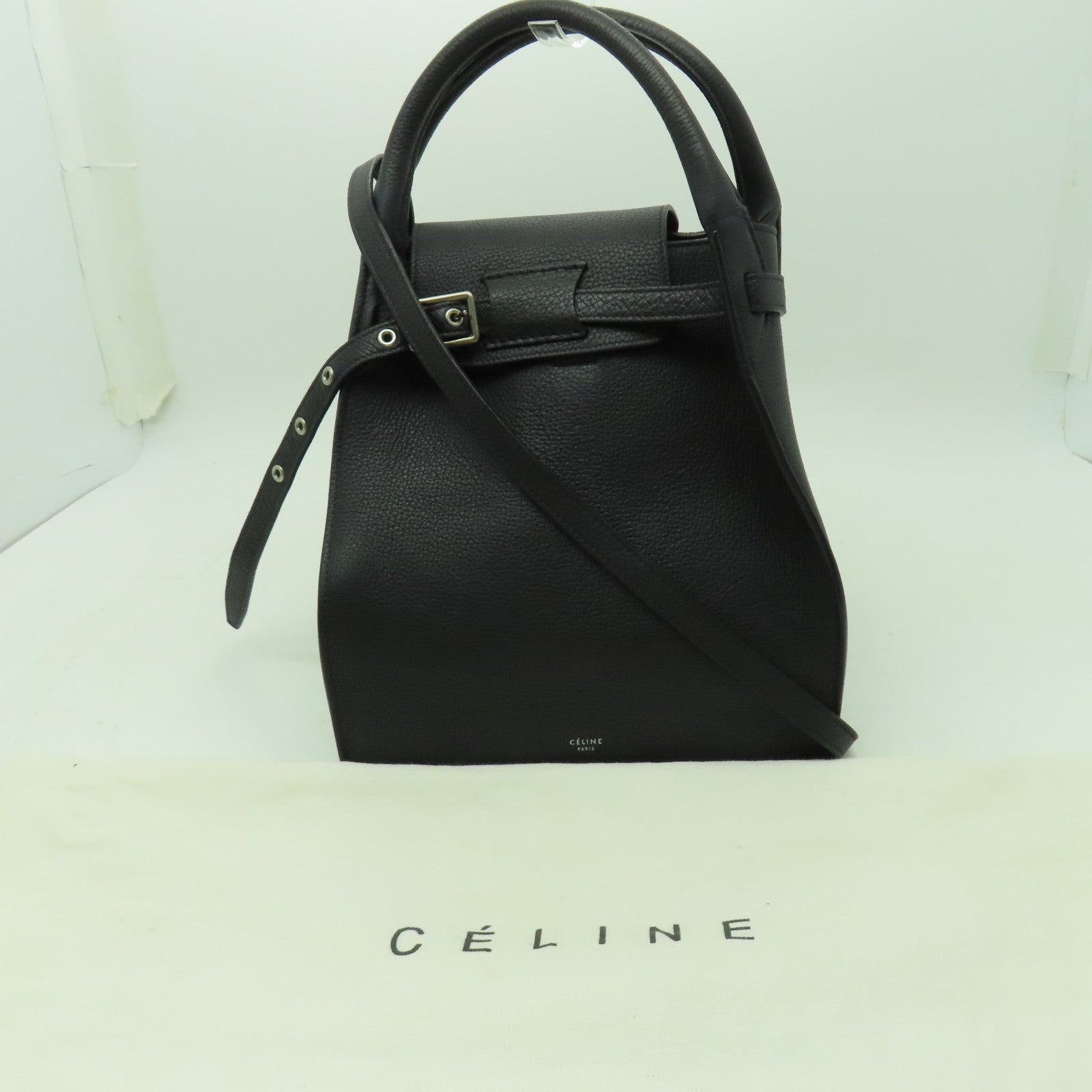 CELINE 牛皮皮革Shoulder Bag銀扣手挽肩背兩用袋黑色