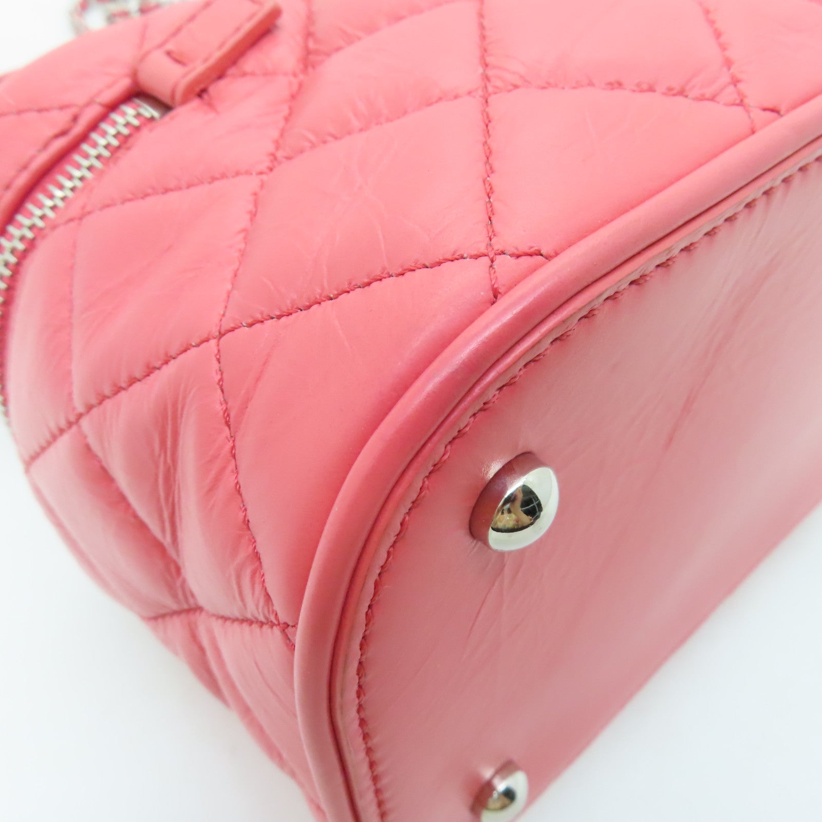 CHANEL 菱格Aged Calf皮革Chain Shoulder Bag銀扣鏈帶肩背袋粉紅色